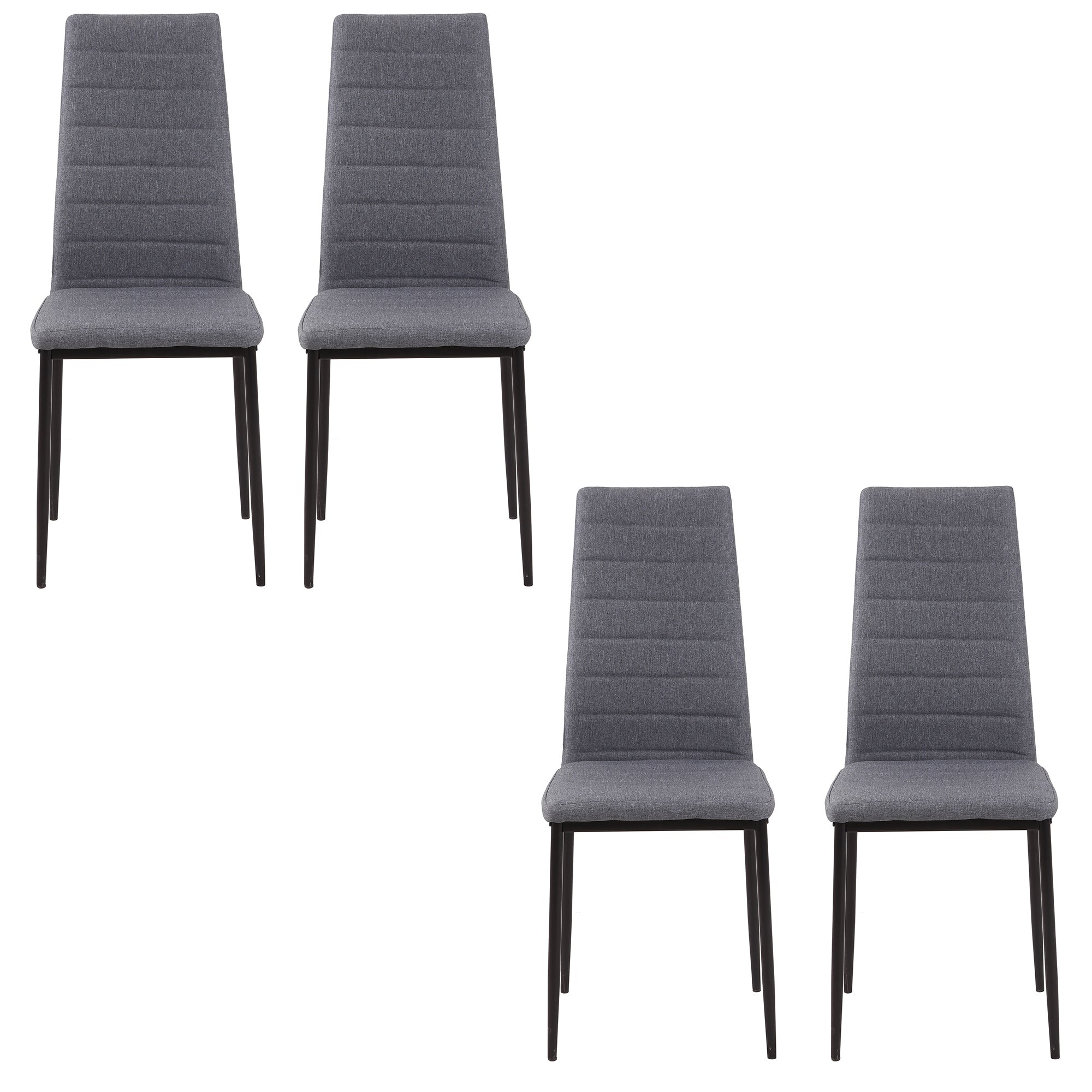 High Back Dining Chairs Modern Upholstered Linen-Touch Fabric Accent Chairs with Metal Legs for Kitchen, Set of 4, Grey