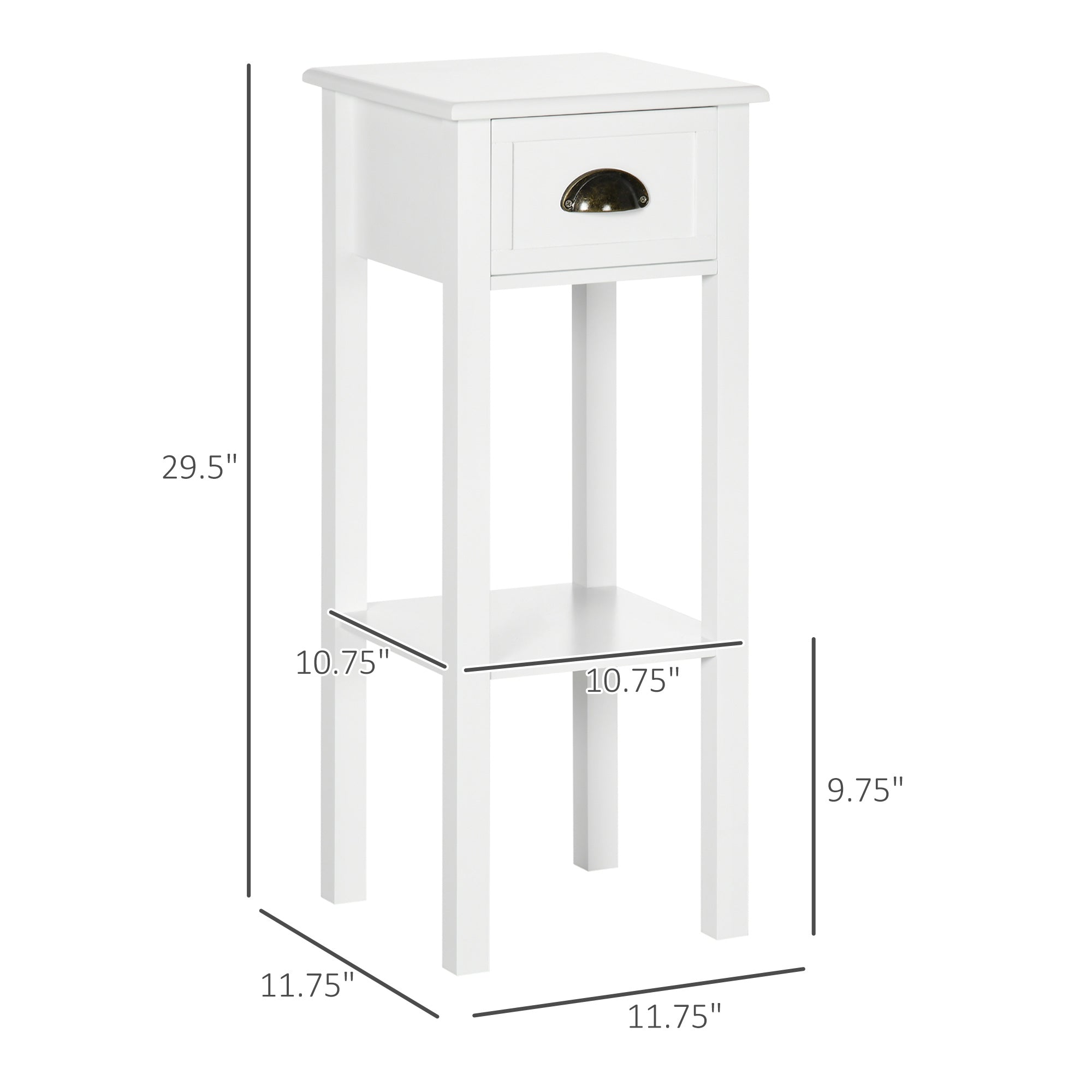 2 Tier Side Table with Drawer and Shelf End Table for Living Room and Hallway White