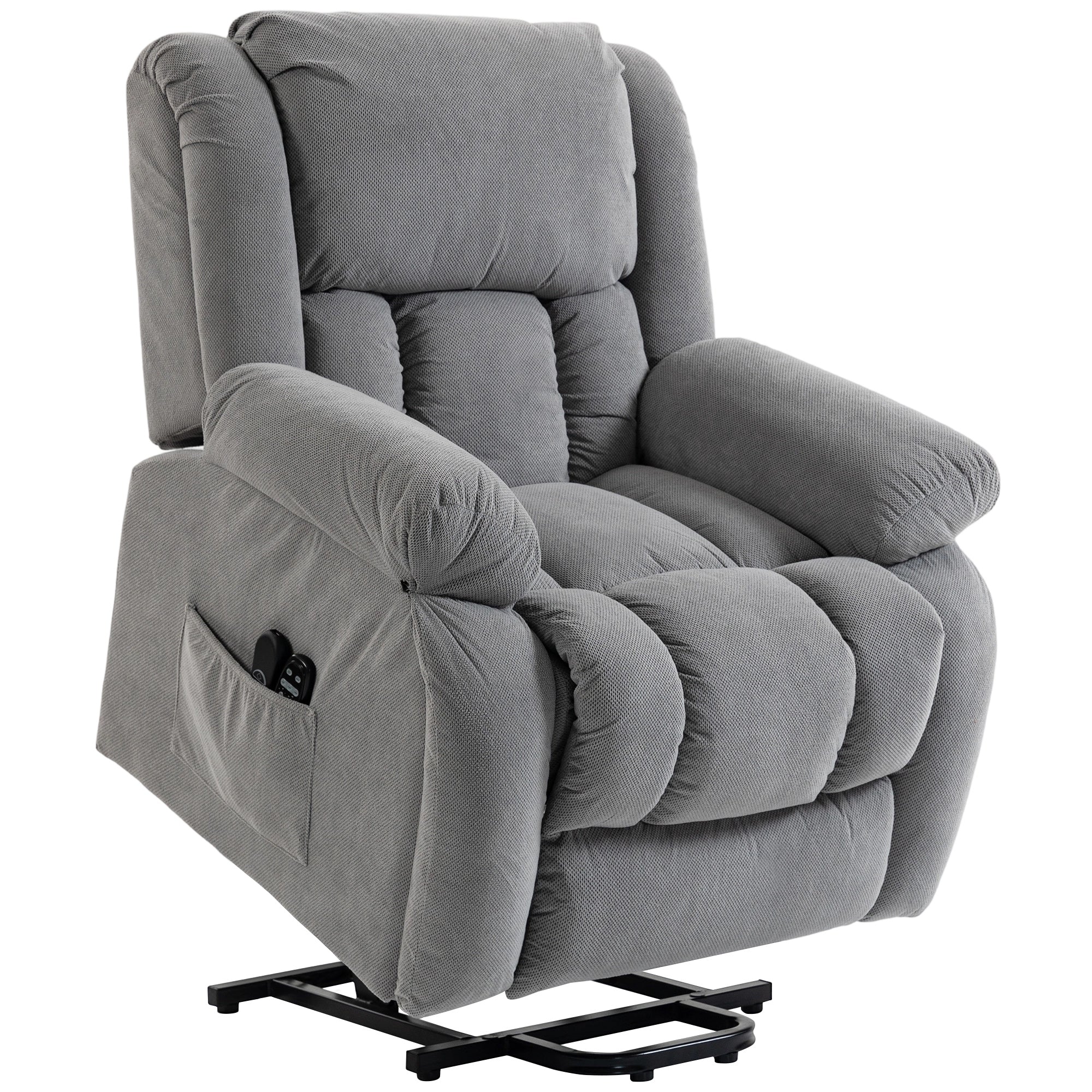 Recliner Armchair Lift Chair with Vibration Massage and Heat, Velvet-feel Fabric Electric Riser Recliner Chair for Elderly with Wide Seat, USB Port, Side Pockets for Living Room, Light Grey