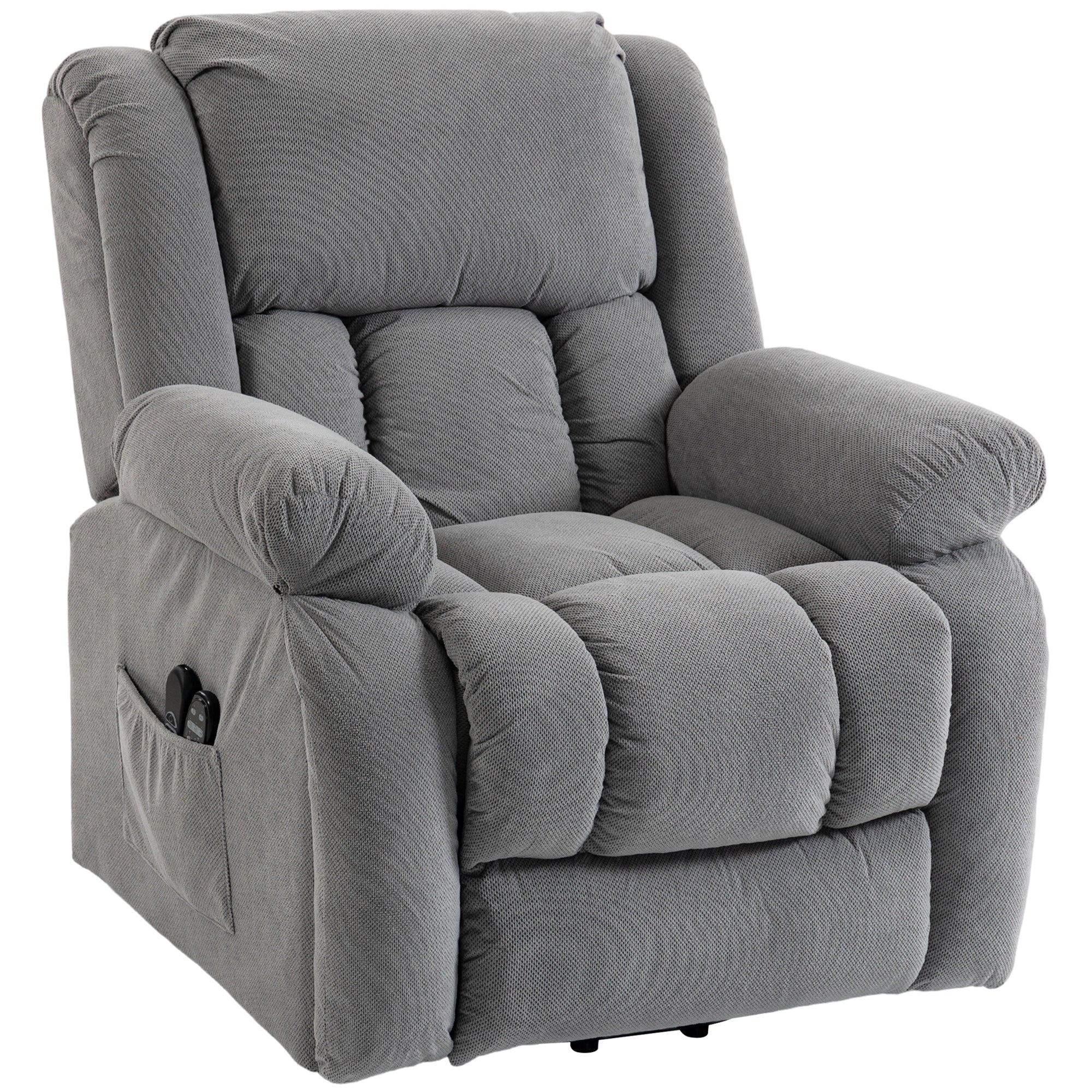 Recliner Armchair Lift Chair with Vibration Massage and Heat, Velvet-feel Fabric Electric Riser Recliner Chair for Elderly with Wide Seat, USB Port, Side Pockets for Living Room, Light Grey