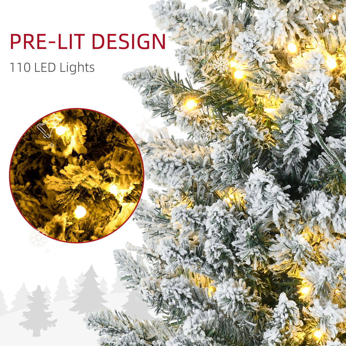 5' Tall Pre-Lit Slim Noble Fir Artificial Pencil Christmas Tree with 110 Warm White LED Lights and 294 Tips, for Christmas Decoration, Green