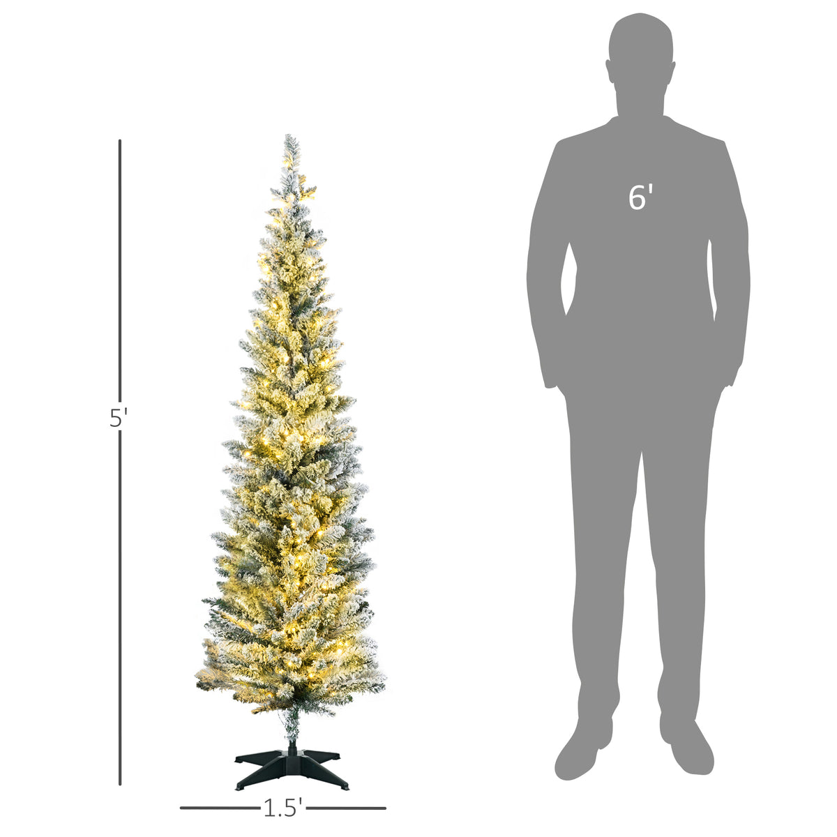 5' Tall Pre-Lit Slim Noble Fir Artificial Pencil Christmas Tree with 110 Warm White LED Lights and 294 Tips, for Christmas Decoration, Green
