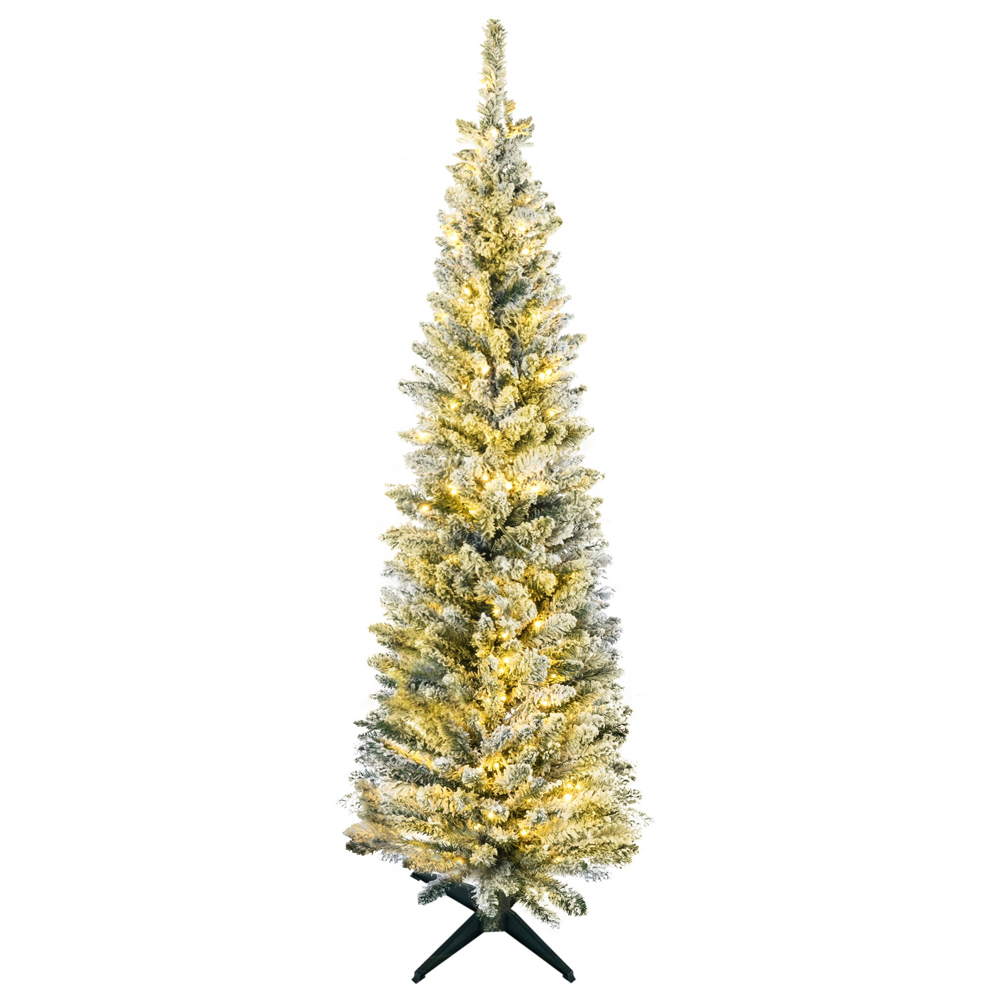 5' Tall Pre-Lit Slim Noble Fir Artificial Pencil Christmas Tree with 110 Warm White LED Lights and 294 Tips, for Christmas Decoration, Green