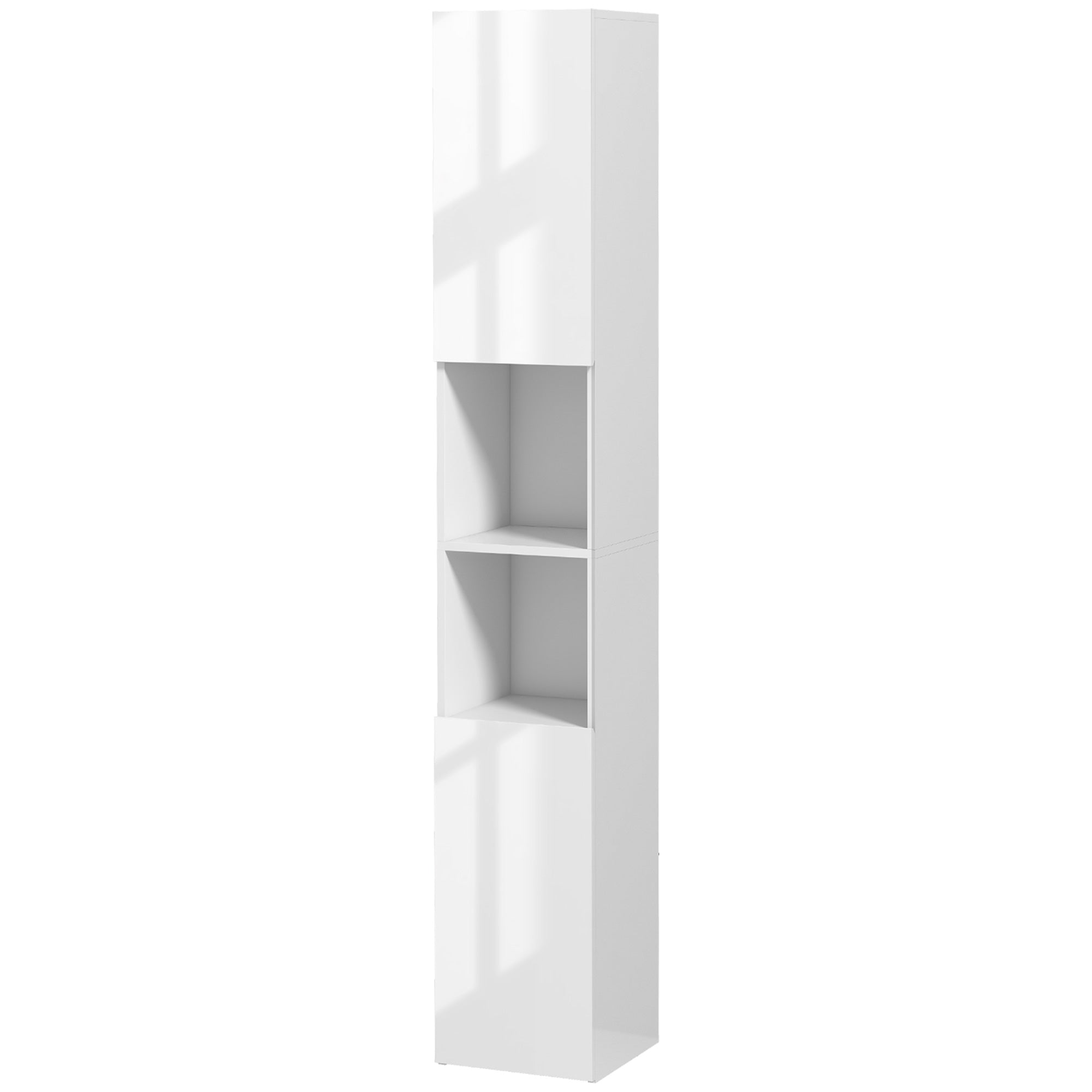 kleankin High Gloss Bathroom Cabinet, Free Standing Storage Cupboard with Doors and Adjustable Shelves, White