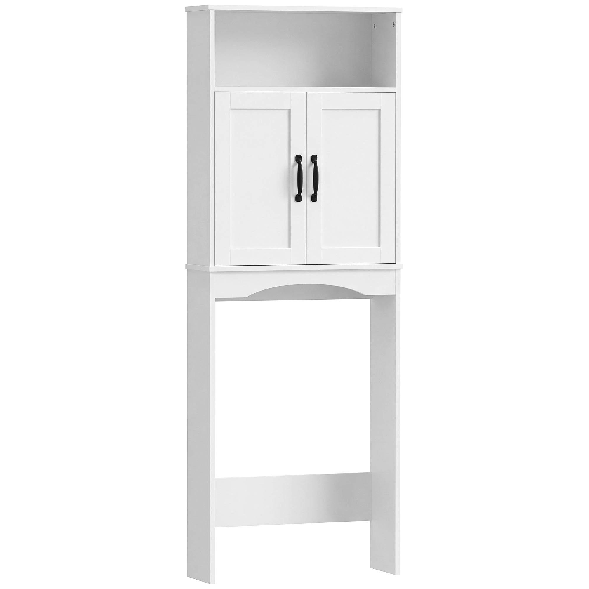 Over the Toilet Storage Cabinet, Over Toilet Bathroom Organizer with 2 Doors and Open Shelf, Freestanding Above Restroom Space Saver for Bathroom, Laundry, Restroom, White