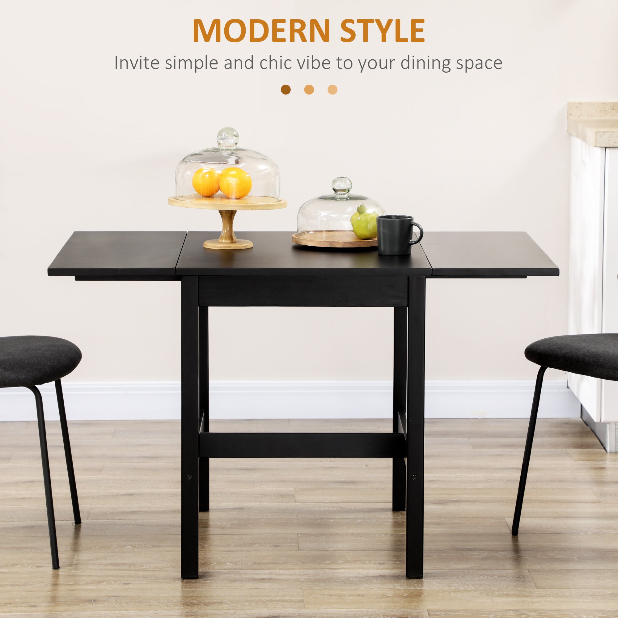 Folding Dining Table with Solid Wood Frame, Collapsible Drop Leaf Table for Small Spaces, Extendable Kitchen Table, Black