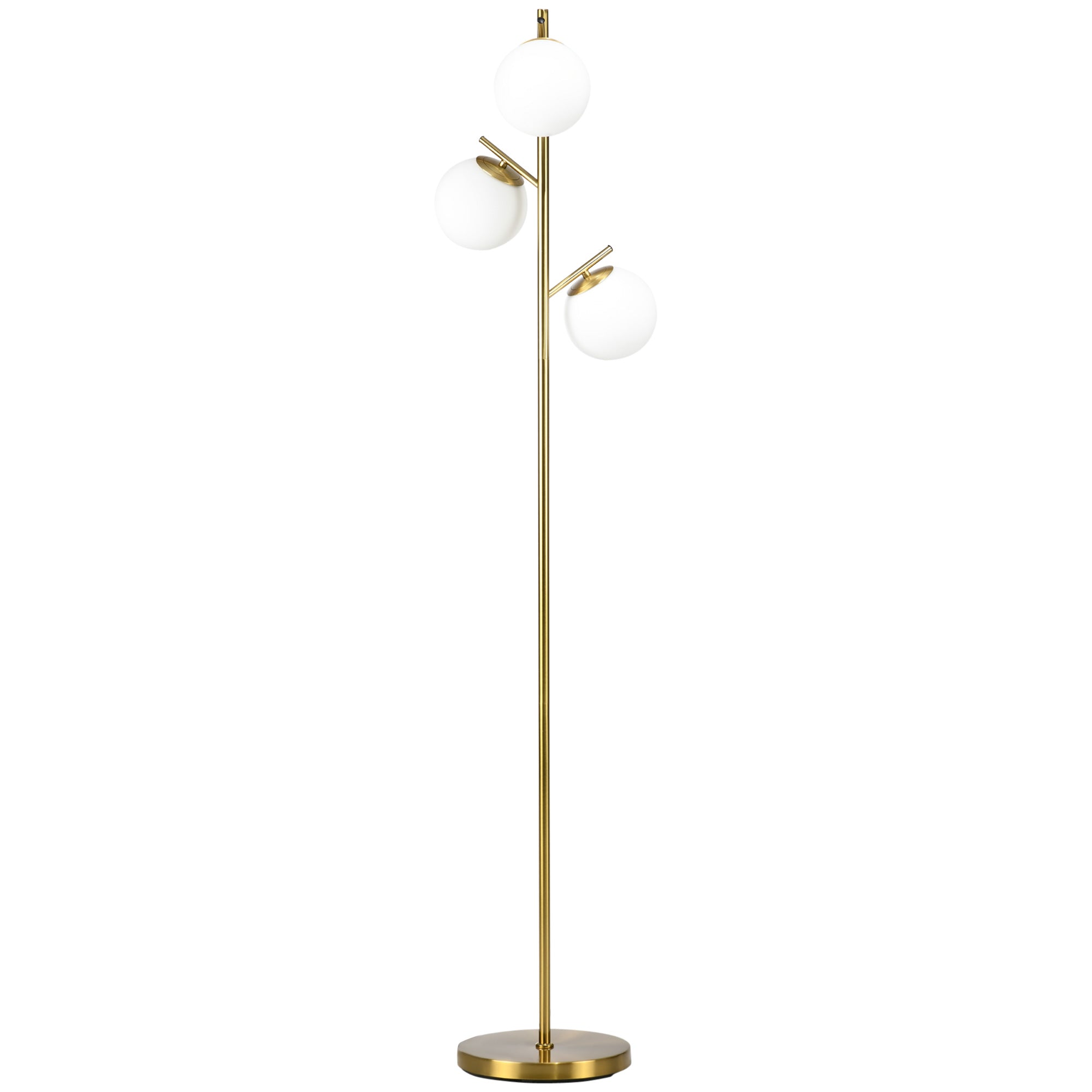 3 Light Floor Lamp with Globe Lampshades, 10.75"x10.75"x66.5", Gold