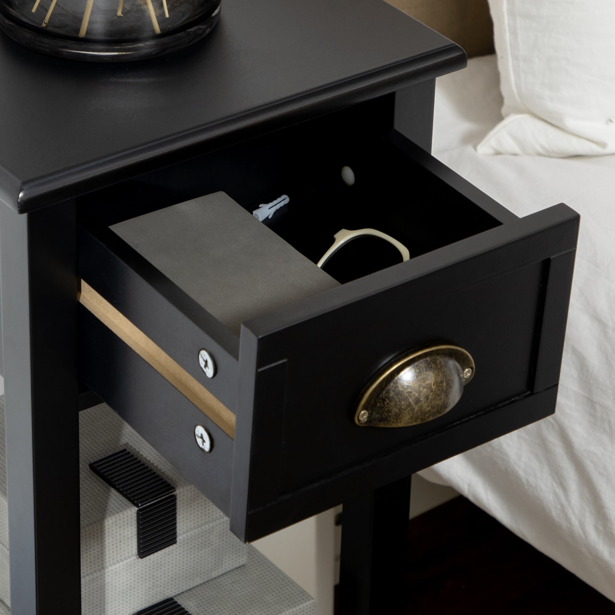 2 Tier Side Table With Drawer Shelf End Table For Living Room Hallway Black