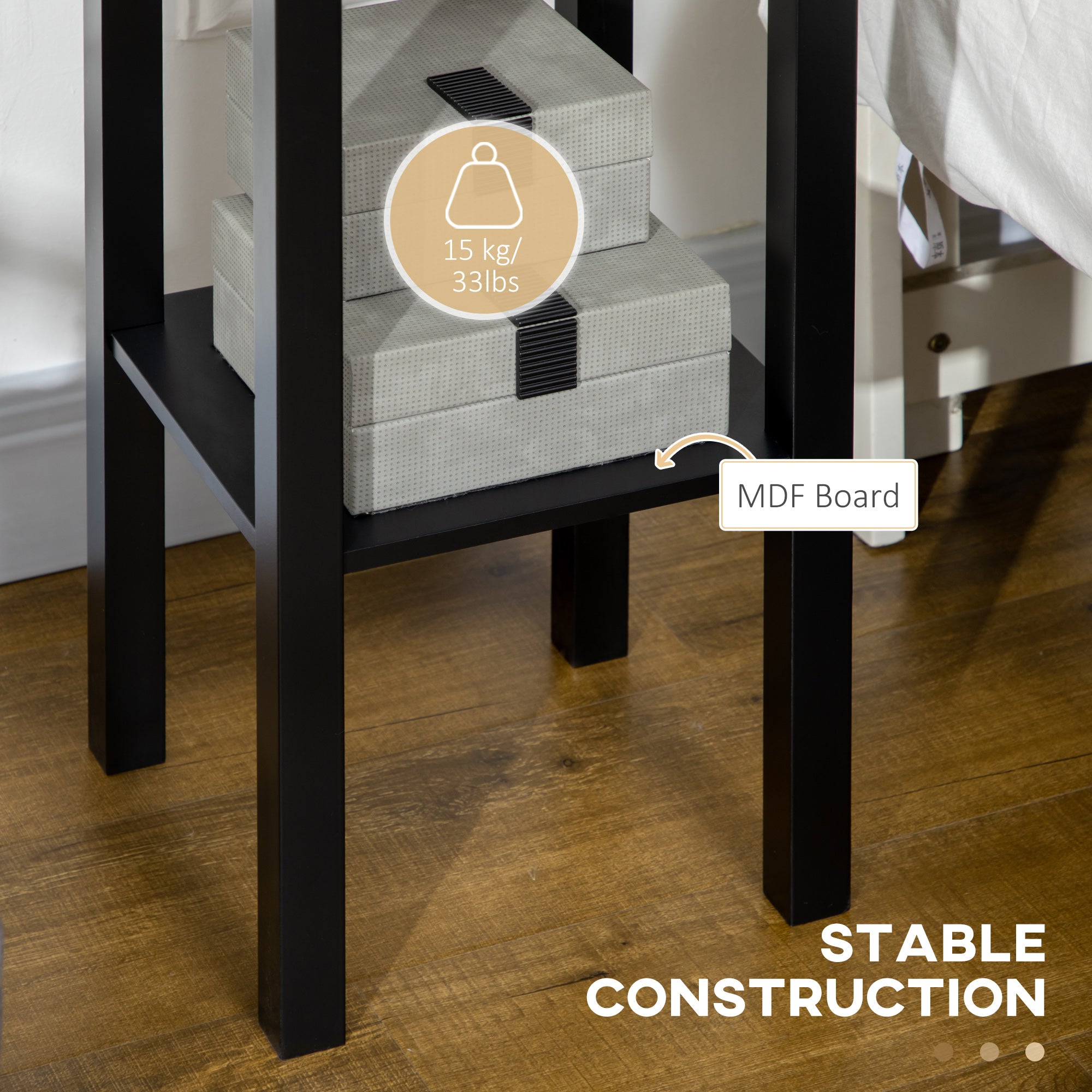 2 Tier Side Table With Drawer Shelf End Table For Living Room Hallway Black