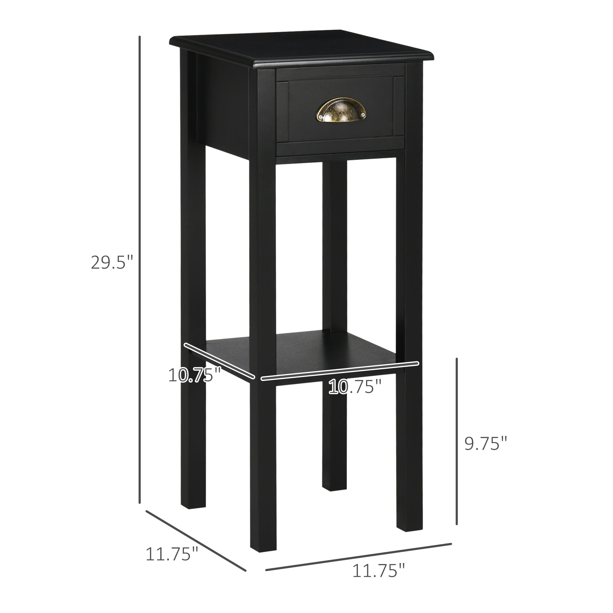 2 Tier Side Table With Drawer Shelf End Table For Living Room Hallway Black