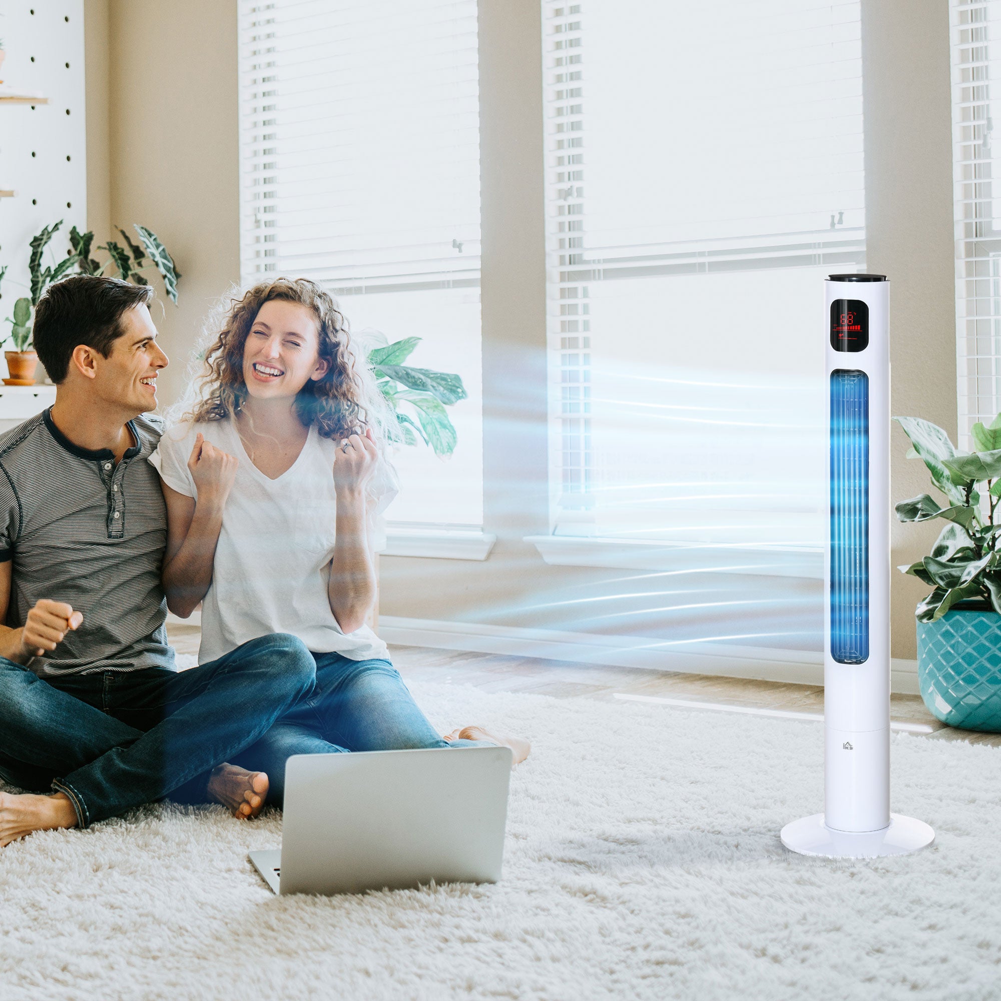 46'' Tower Fan for Bedroom, 70° Oscillating Bladeless Standing Fan with 3 Speeds, 3 Modes, 12H Timer, LED Display, Remote Controller, White