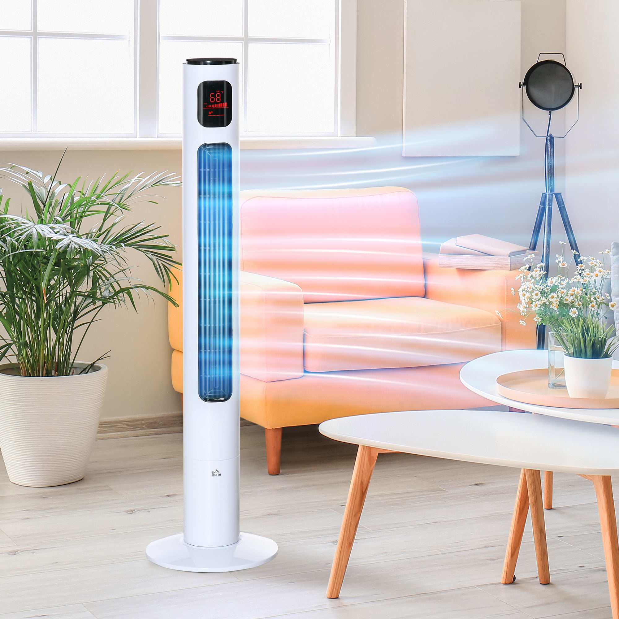 46'' Tower Fan for Bedroom, 70° Oscillating Bladeless Standing Fan with 3 Speeds, 3 Modes, 12H Timer, LED Display, Remote Controller, White