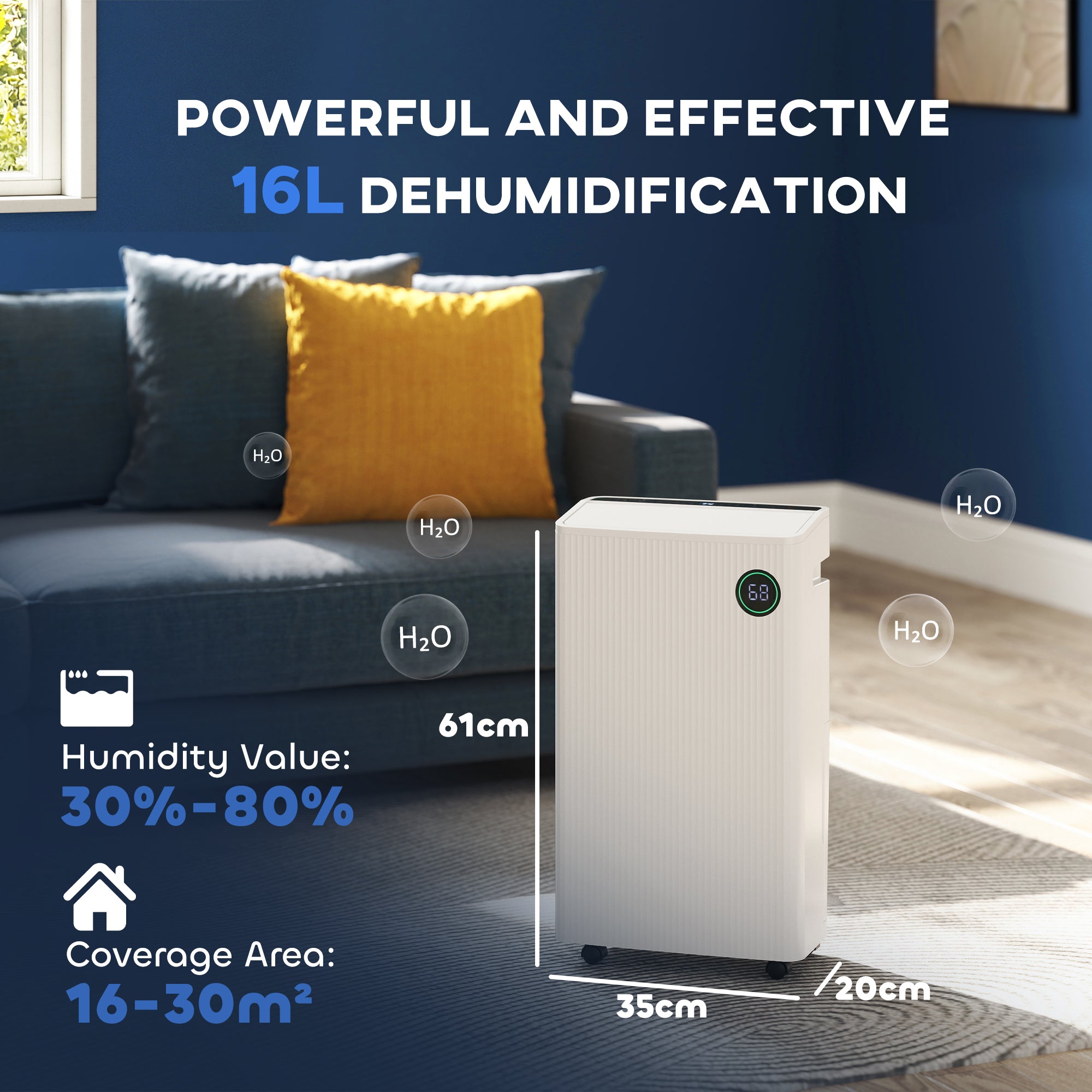 HOMCOM 16L/Day Dehumidifier with Air Purifier and HEPA Filter, UVC, Ioniser, 5.5L Water Tank, 24H Timer, for Home Damp, Condensation, Mould and Laundry Drying, White