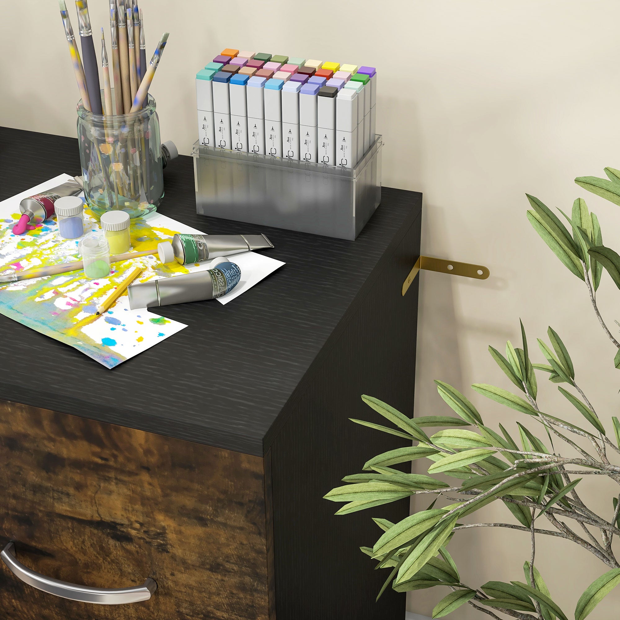 Vinsetto 2-Drawer Lateral Filing Cabinet with Lock, File Cabinet with Hanging Bar for Letter Size, Home Office, Rustic Brown