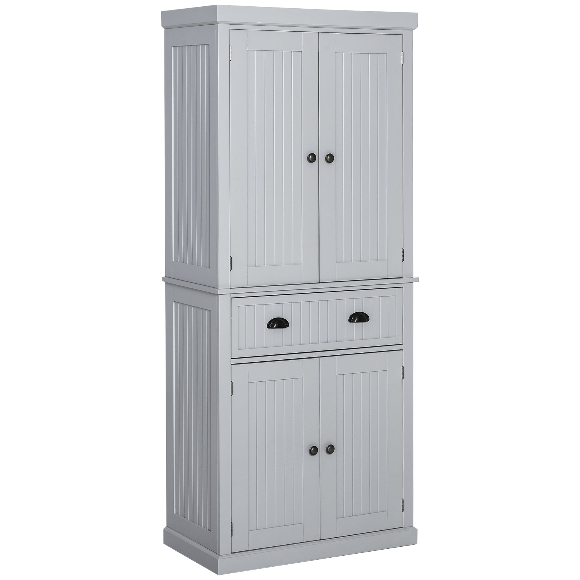 HOMCOM 183cm Freestanding Kitchen Cupboard, Tall Storage Cabinet with 4 Doors and 3 Adjustable Shelves, Traditional Kitchen Pantry Cupboard for Dining Room, Grey