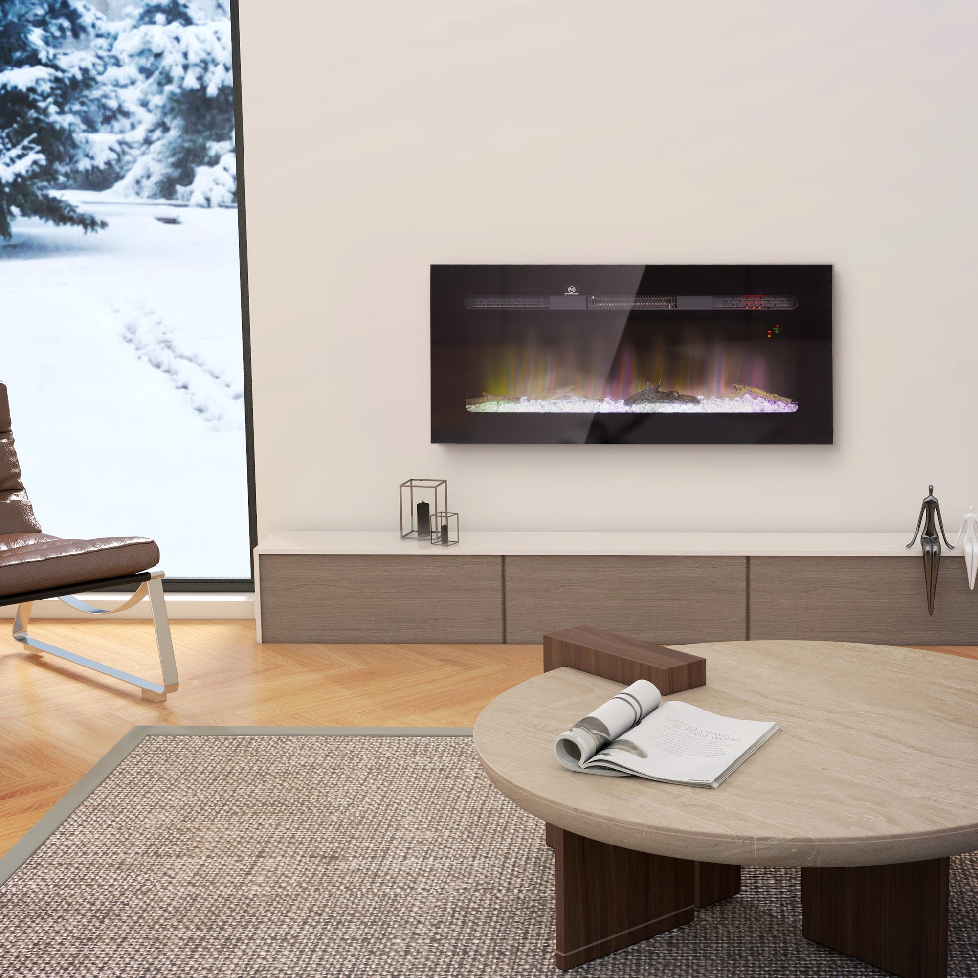 40" Electric Fireplace Heater with Remote Control, Adjustable Flame & Brightness, Black