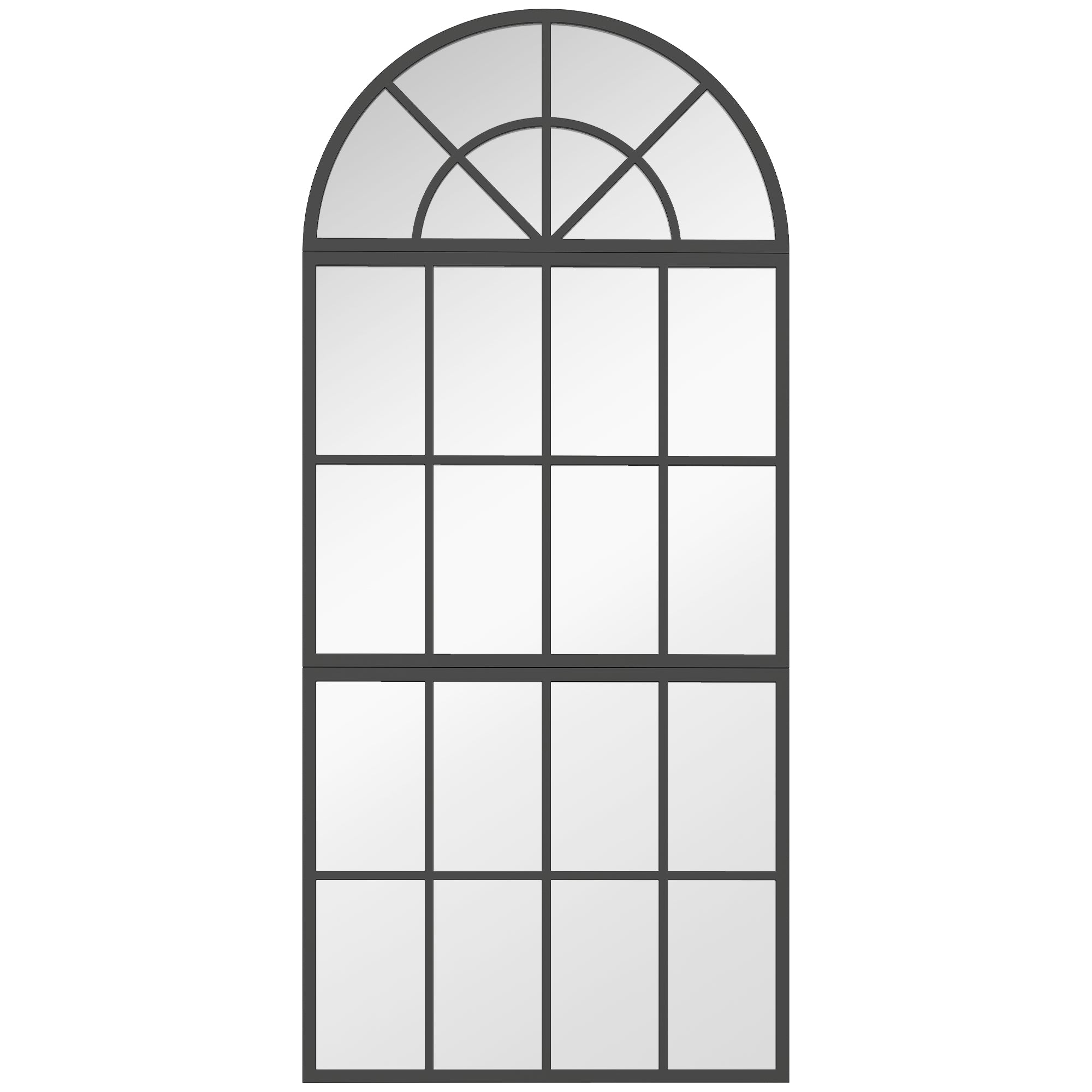 120 x 54 cm, Modern Large Arched Wall Mirror with Metal Grid, 3-Piece Split Window Mirrors with Tempered Glass for Window Decoration, Bedroom and Entryway, Black