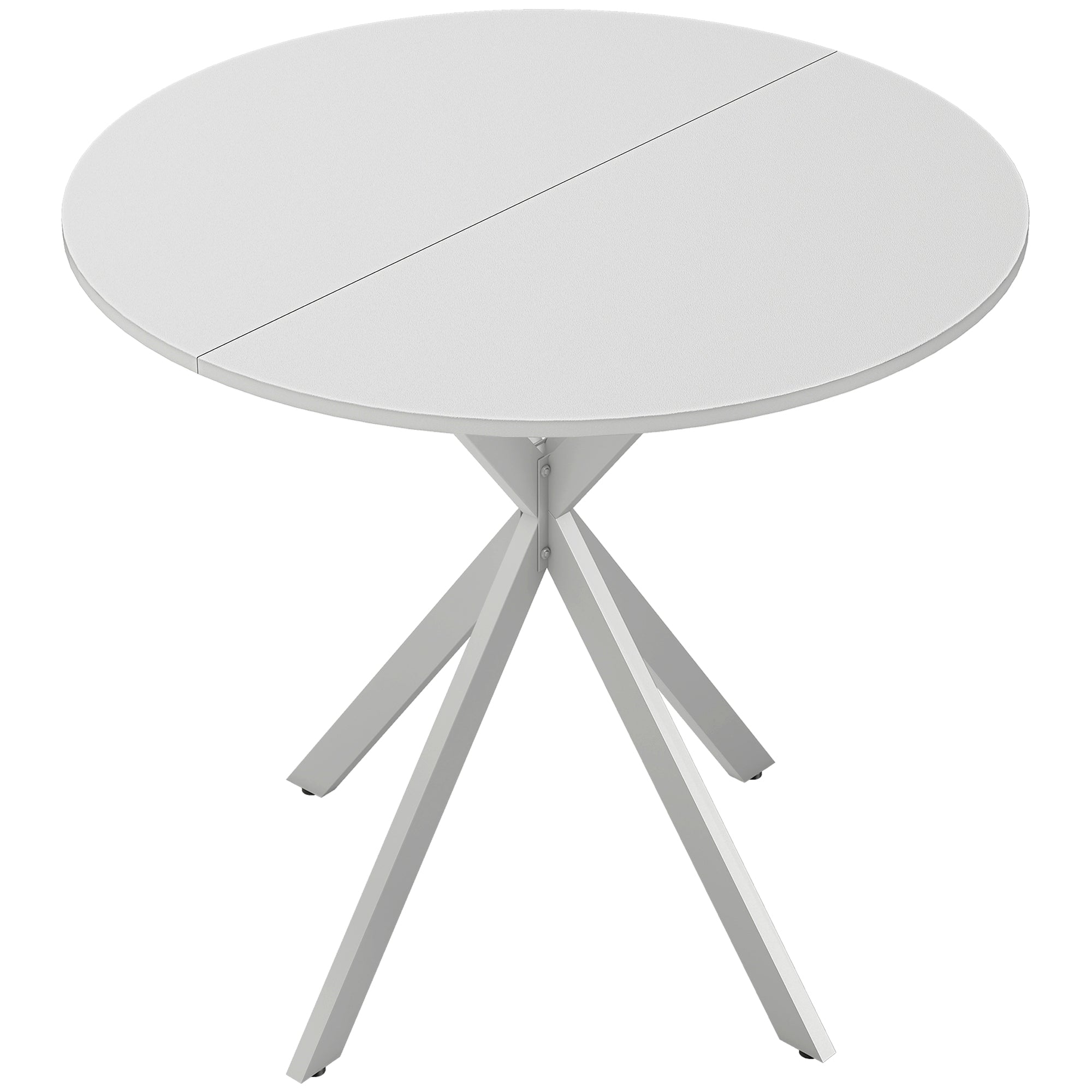 80cm Round Dining Table, Industrial Kitchen Table with Cross Steel Legs for Dining Room, Kitchen, Living Room, White
