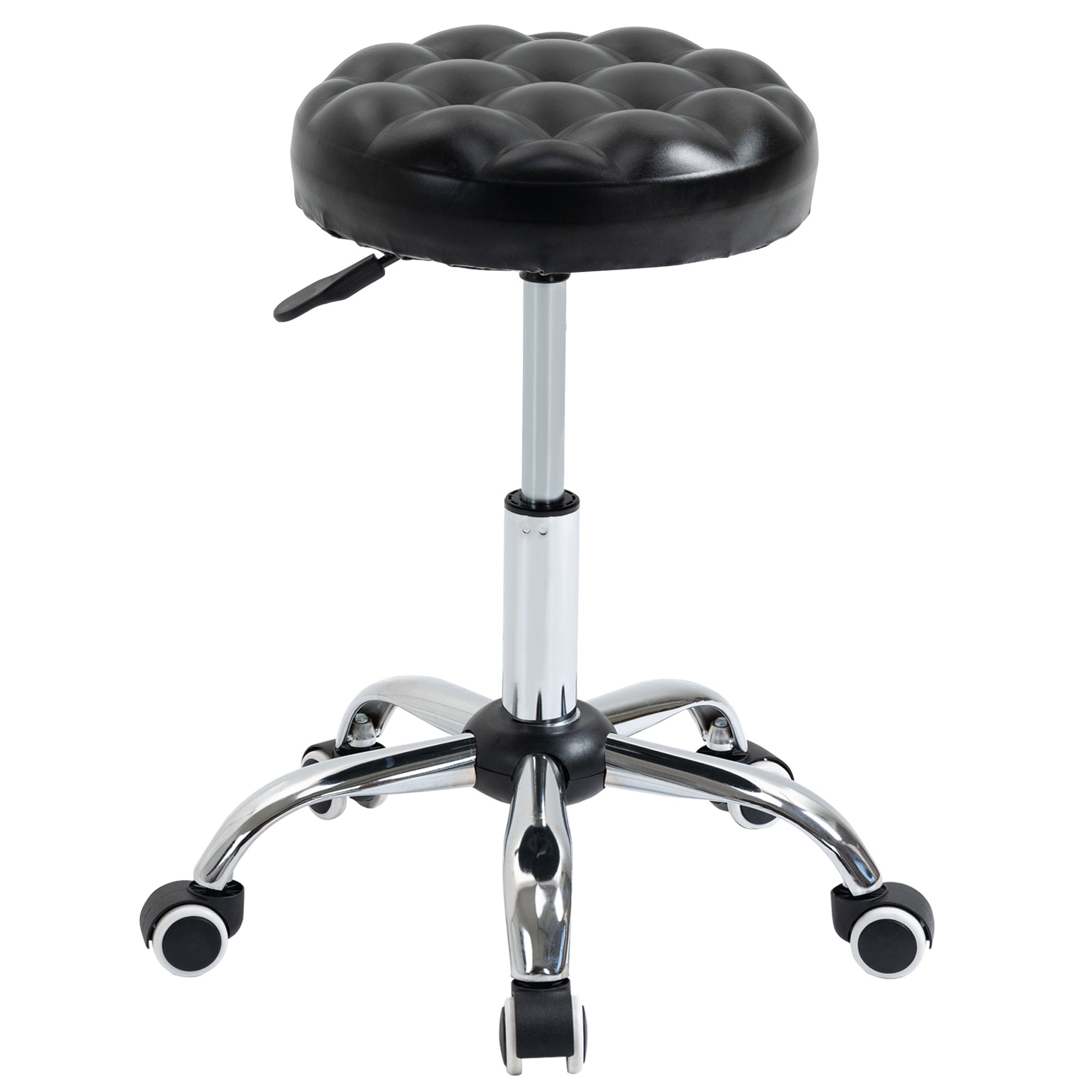HOMCOM Rolling Swivel Padded Salon Stool with Adjustable Height Wheeled Tattoo Massage Chair Beauty SPA Bar Seat with Thick Padded Black