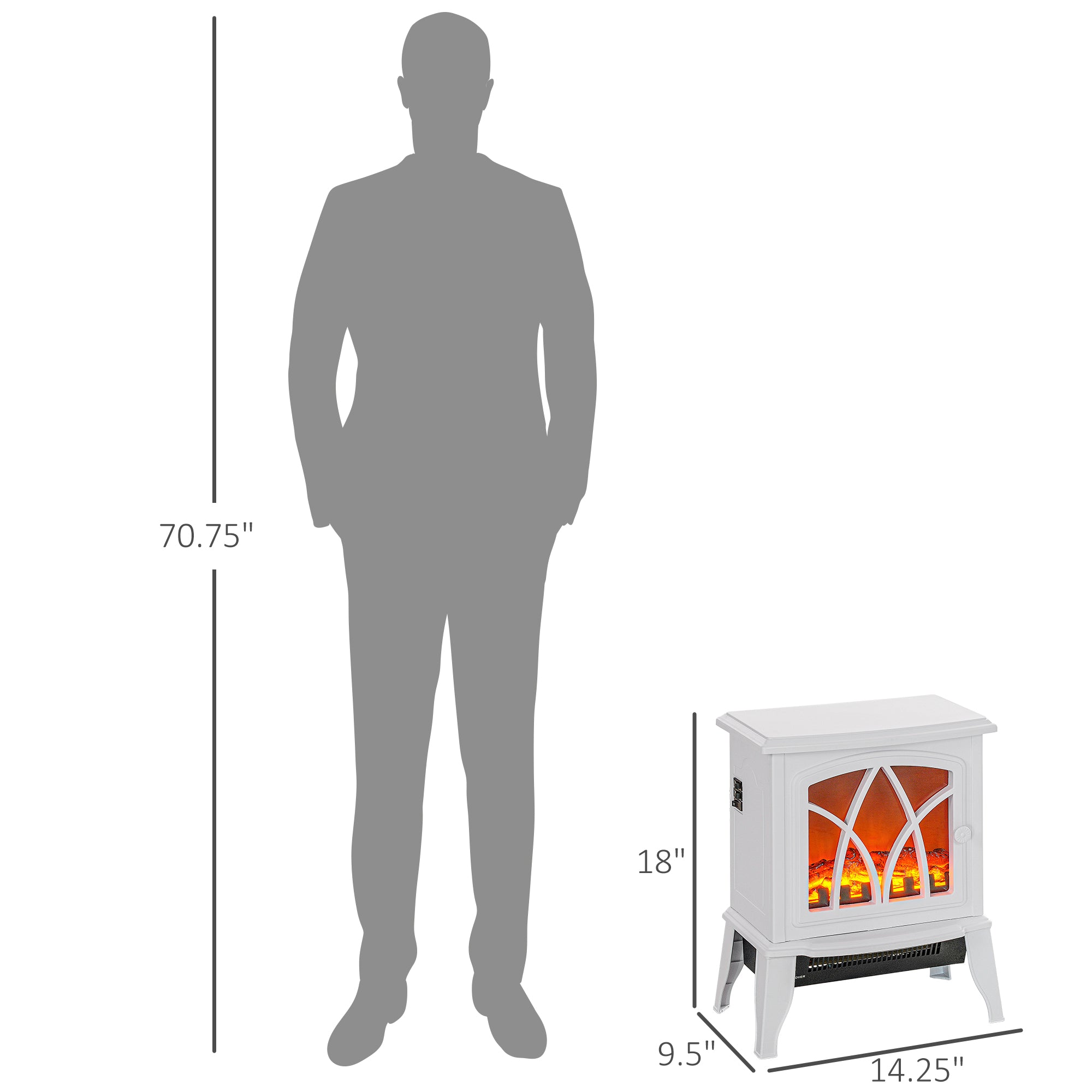 Electric Fireplace Heater with Flame Effect & Overheat Protection, 750W/1500W, White