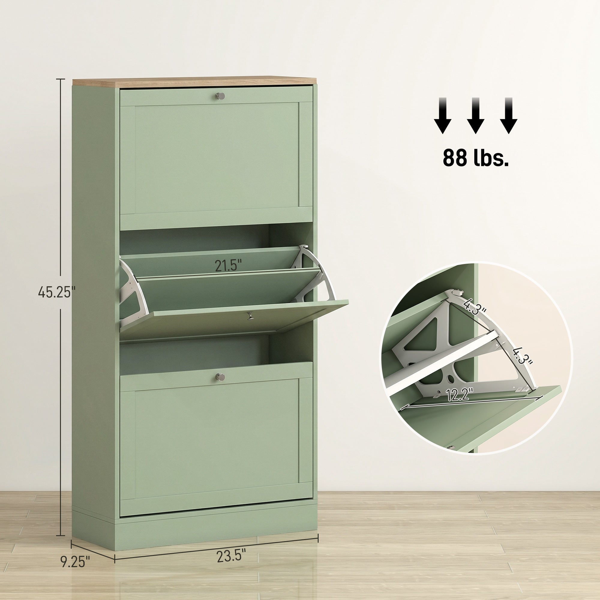 Modern Shoe Storage Cabinet with 3 Flip Drawers, Wooden Freestanding Shoe Cabinet with Adjustable Shelves, 12-18 Pairs, for Entryway, Hallway, Green