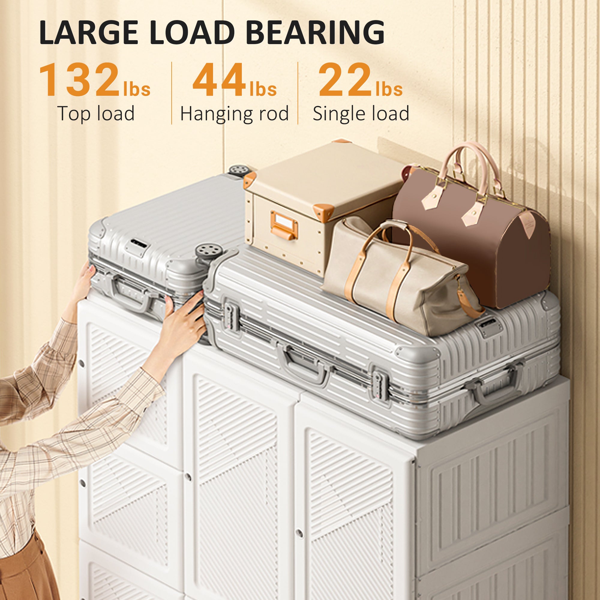 Portable Wardrobe Closet, Folding Armoire Clothes Organizer w/ 8 Cube Compartments, White