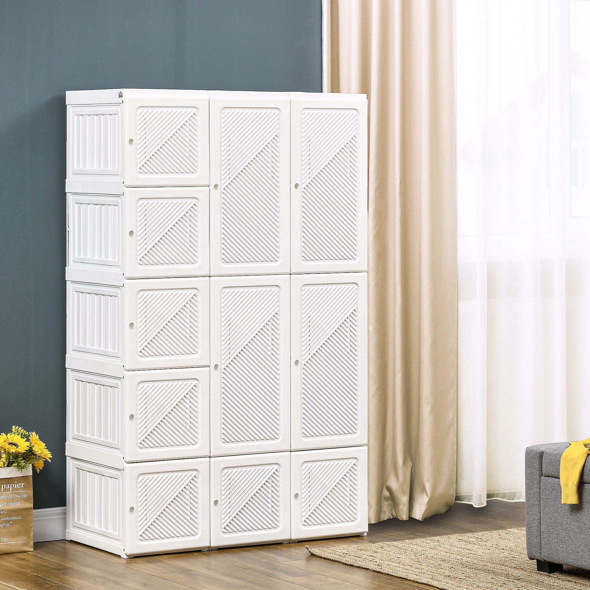 Portable Wardrobe Closet, Folding Armoire Clothes Organizer w/ 8 Cube Compartments, White