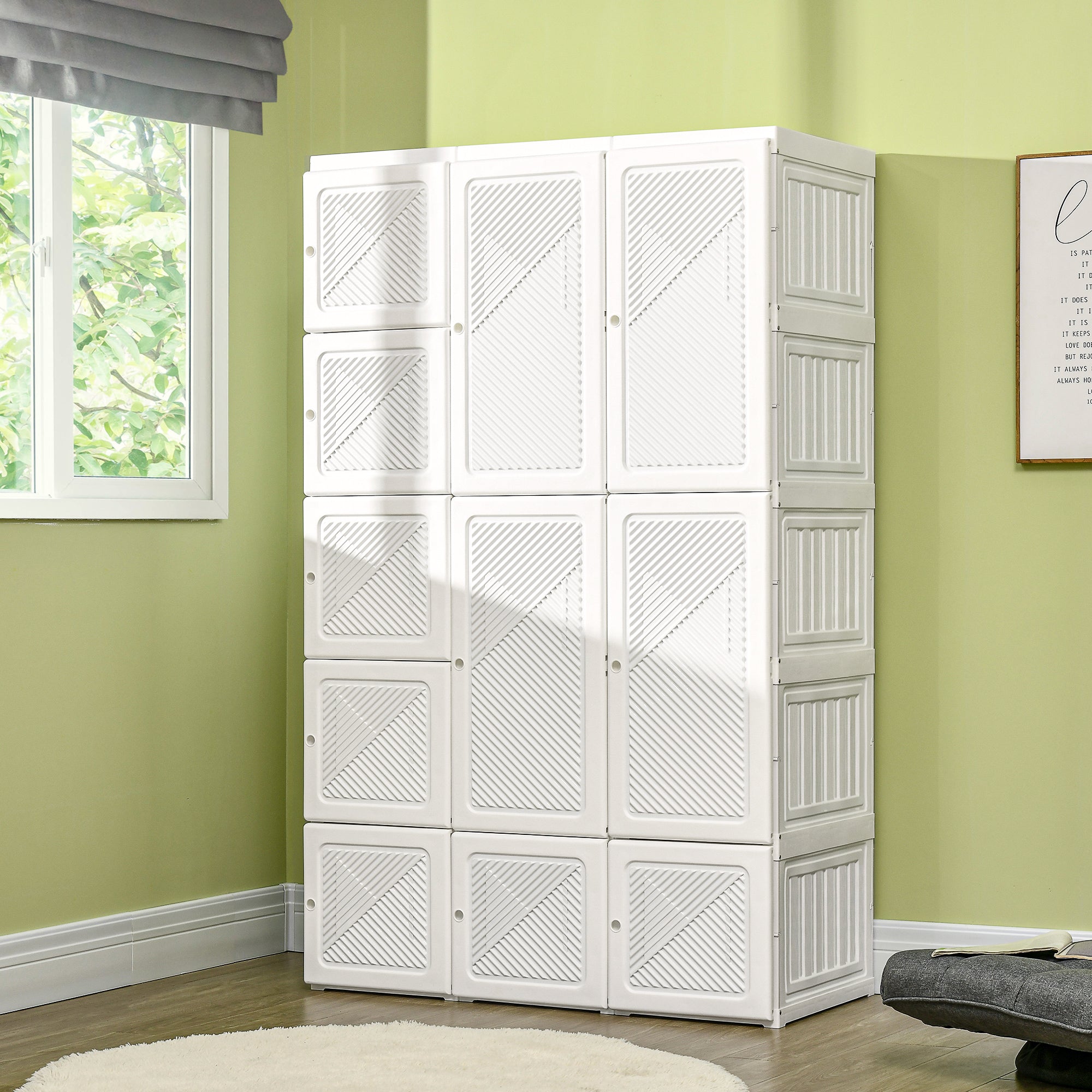 Portable Wardrobe Closet, Folding Armoire Clothes Organizer w/ 8 Cube Compartments, White
