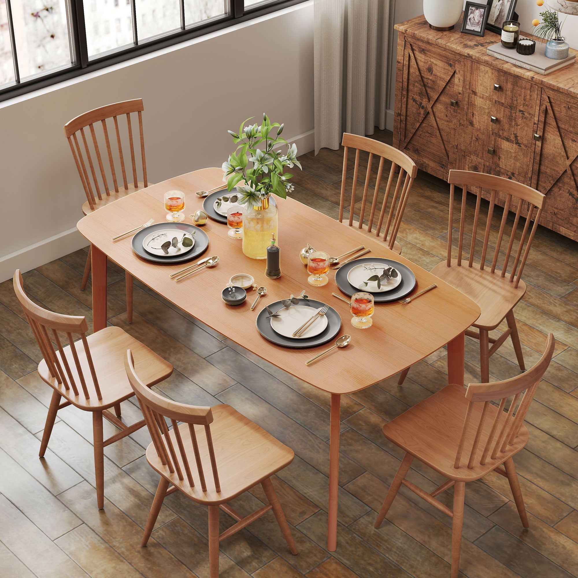 Solid Wood Dining Table for 6 People, 47" Long Rustic Rectangular Kitchen Table with Large Tabletop for Dining Room, Natural