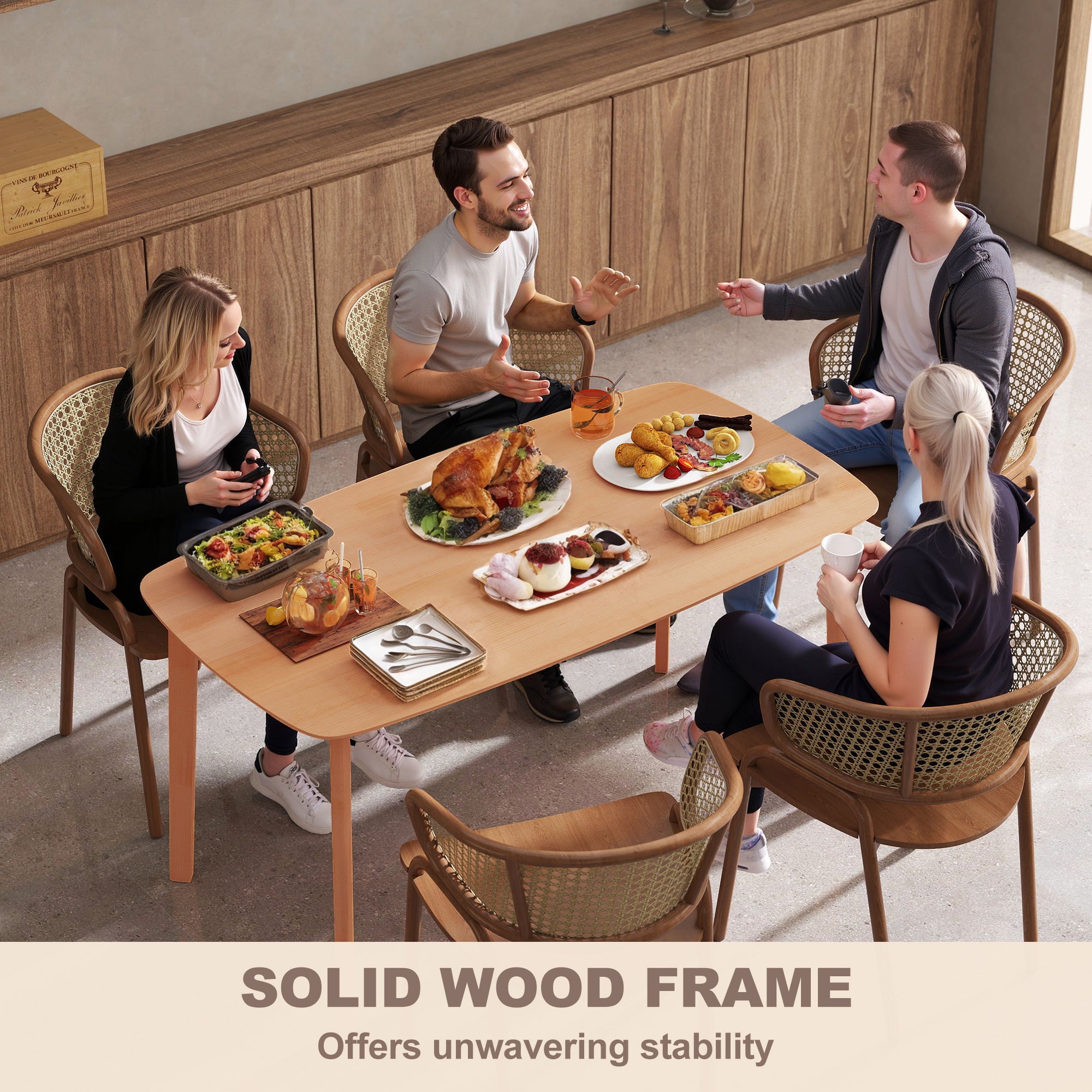 Solid Wood Dining Table for 6 People, 47" Long Rustic Rectangular Kitchen Table with Large Tabletop for Dining Room, Natural