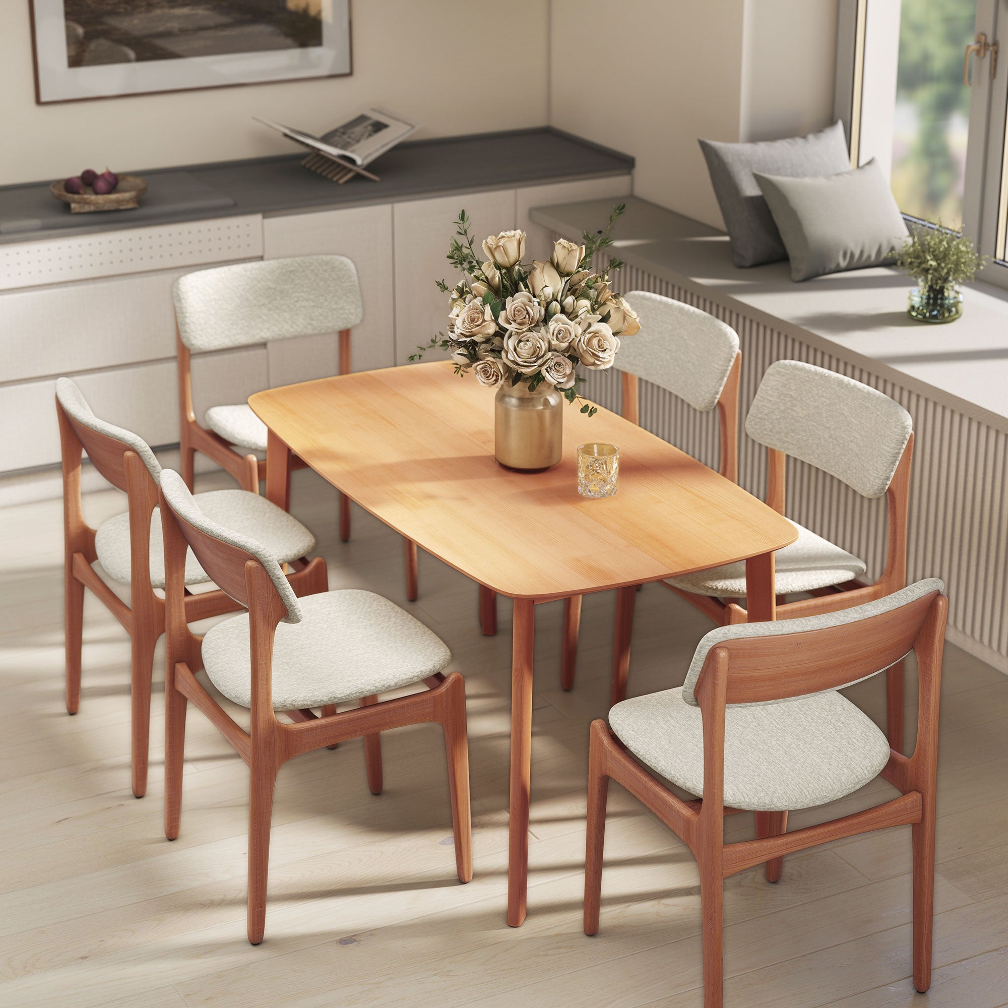 Solid Wood Dining Table for 6 People, 47" Long Rustic Rectangular Kitchen Table with Large Tabletop for Dining Room, Natural