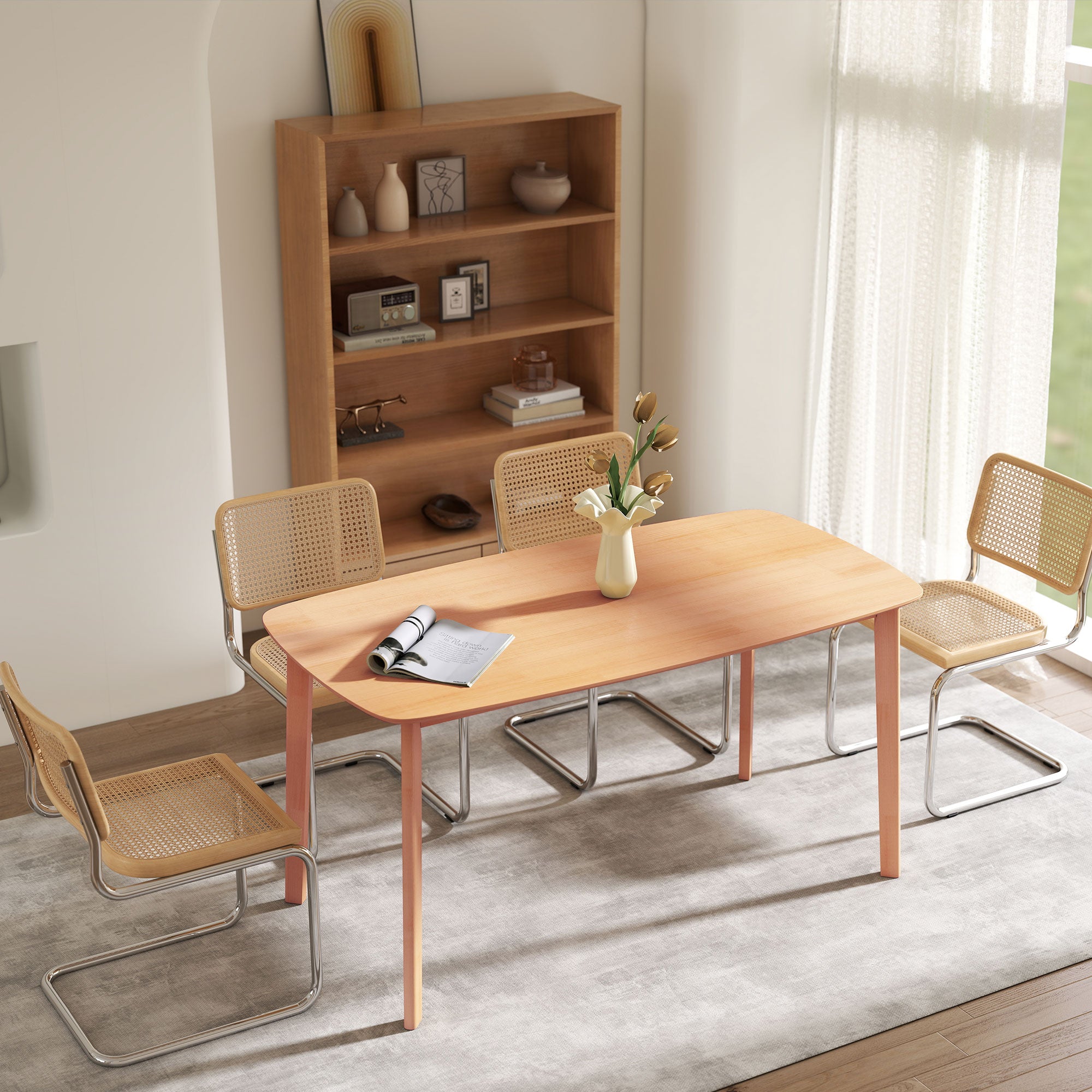 Solid Wood Dining Table for 6 People, 47" Long Rustic Rectangular Kitchen Table with Large Tabletop for Dining Room, Natural