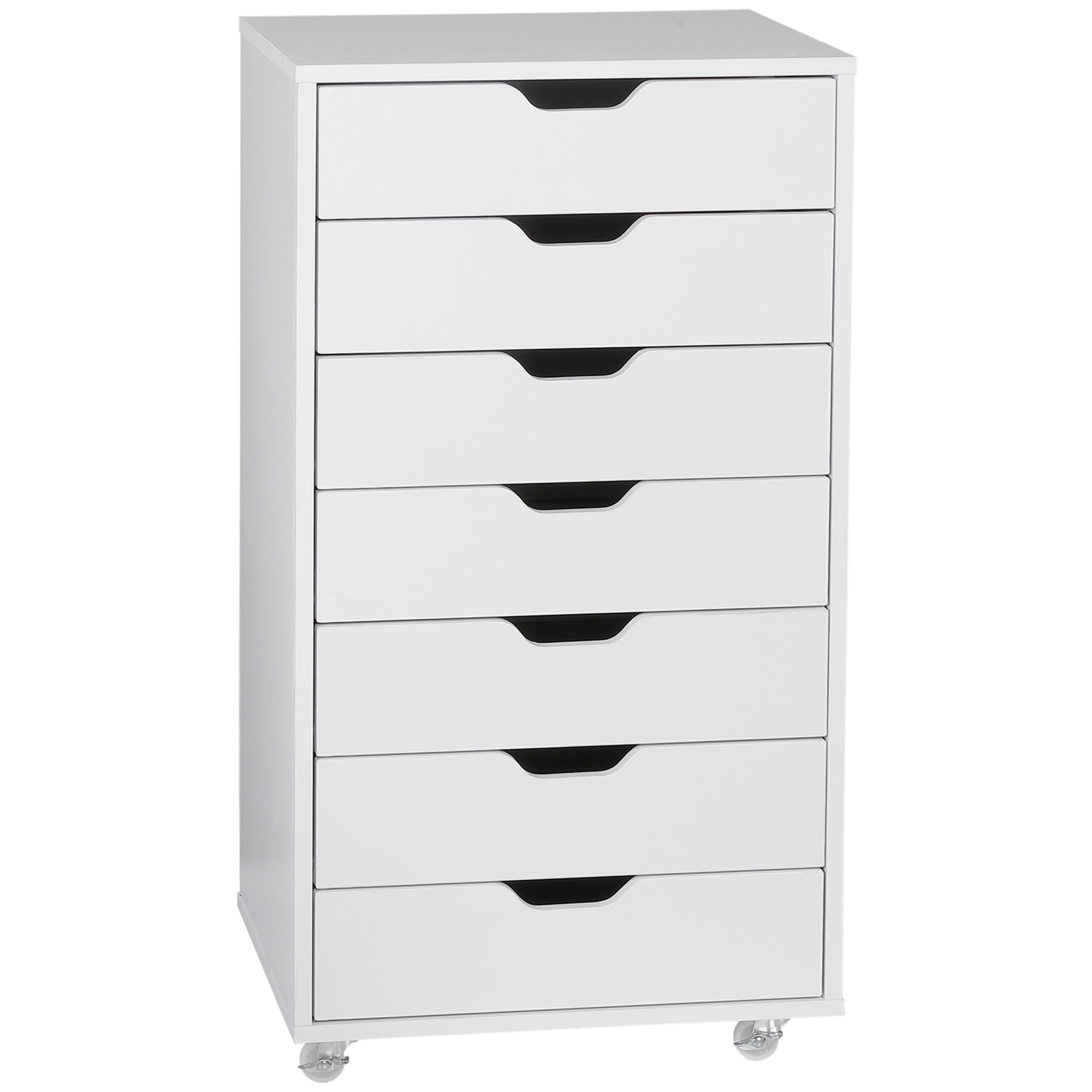 Vinsetto Vertical Filing Cabinet, 7-drawer File Cabinet, Mobile Office Cabinet on Wheels for Study, Home Office, White