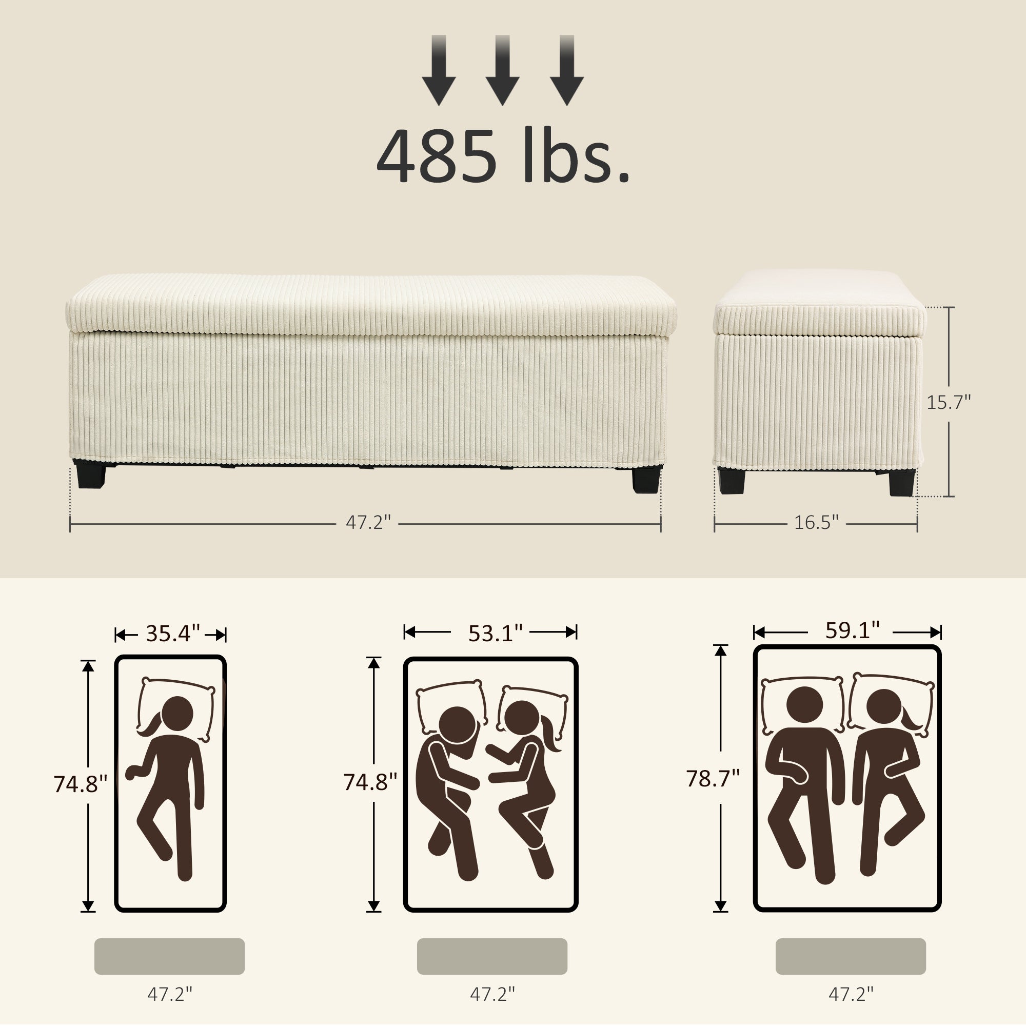 HOMCOM 47 Inches Storage Ottoman Bench, Foot Rest with Legs, Removable Lid, End of Bed Bench, Corduroy Storage Chest for Living Room, Bedroom, Entryway, Beige