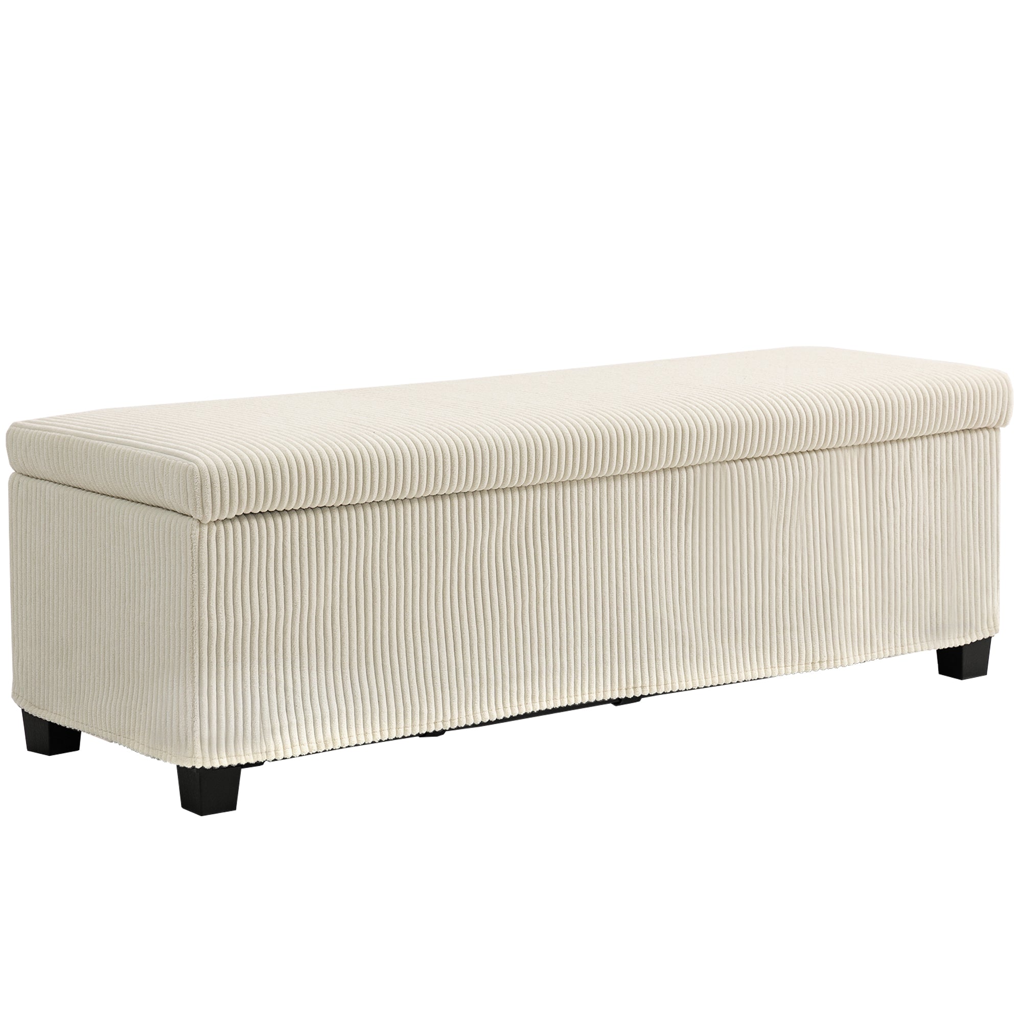 HOMCOM 47 Inches Storage Ottoman Bench, Foot Rest with Legs, Removable Lid, End of Bed Bench, Corduroy Storage Chest for Living Room, Bedroom, Entryway, Beige