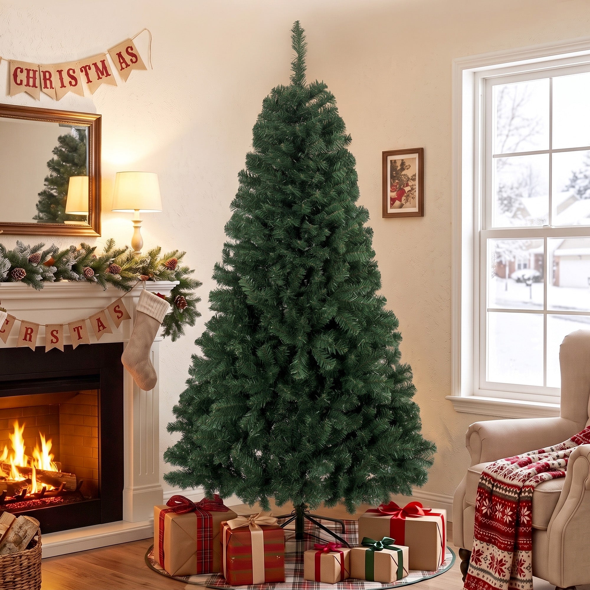 6ft Norwegian Spruce Artificial Christmas Tree with 888 Branch Tips, Foldable Metal Stand, Quick-Assembly Hinged Design, Full Xmas Tree for Home Office Holiday Decor, Green