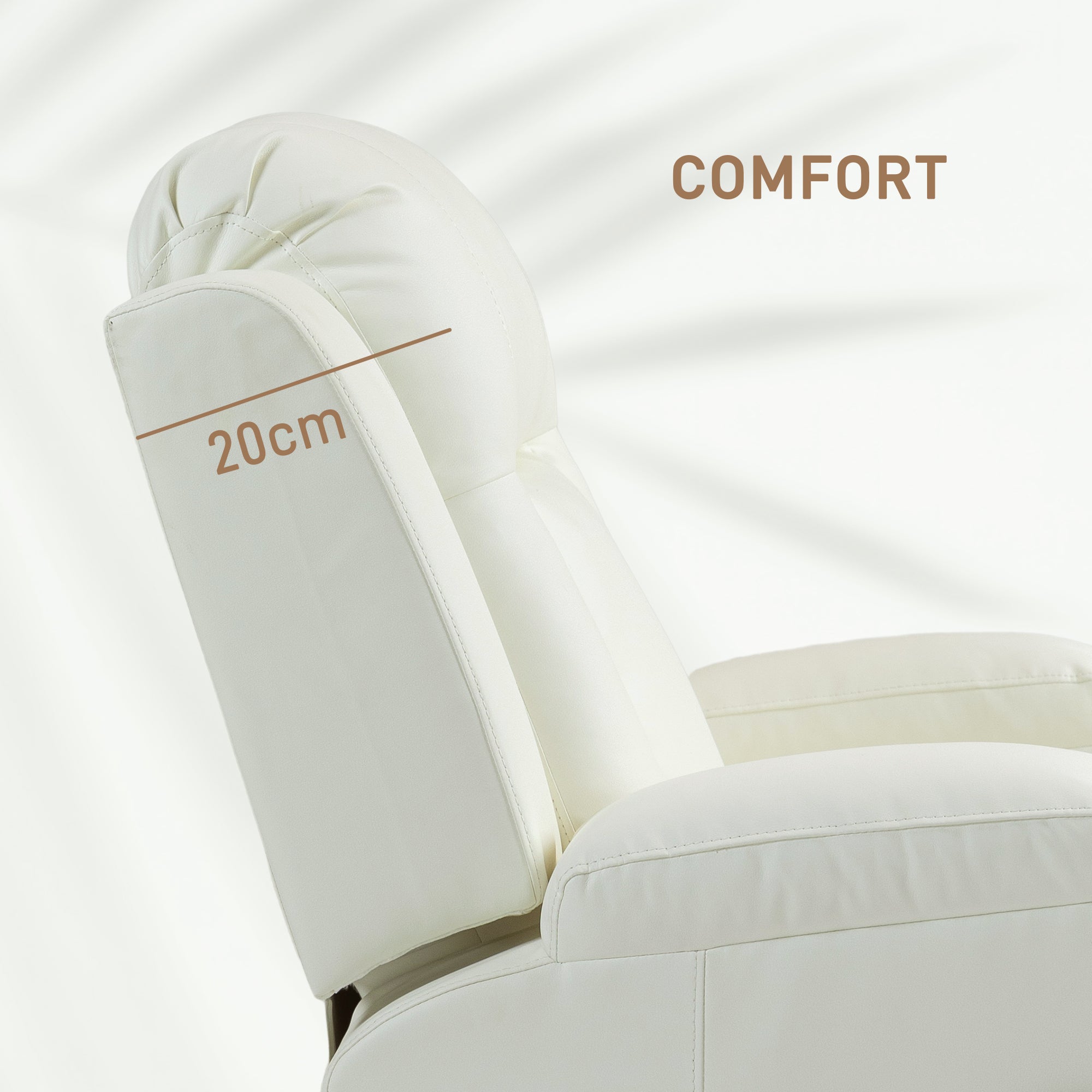 HOMCOM Massage Recliner Chair for Living Room with 8 Vibration, Overstuffed PU Leather Manual Reclining Chair with Wide Seat, Cup Holders, 360° Swivel, Rocking, Cream White