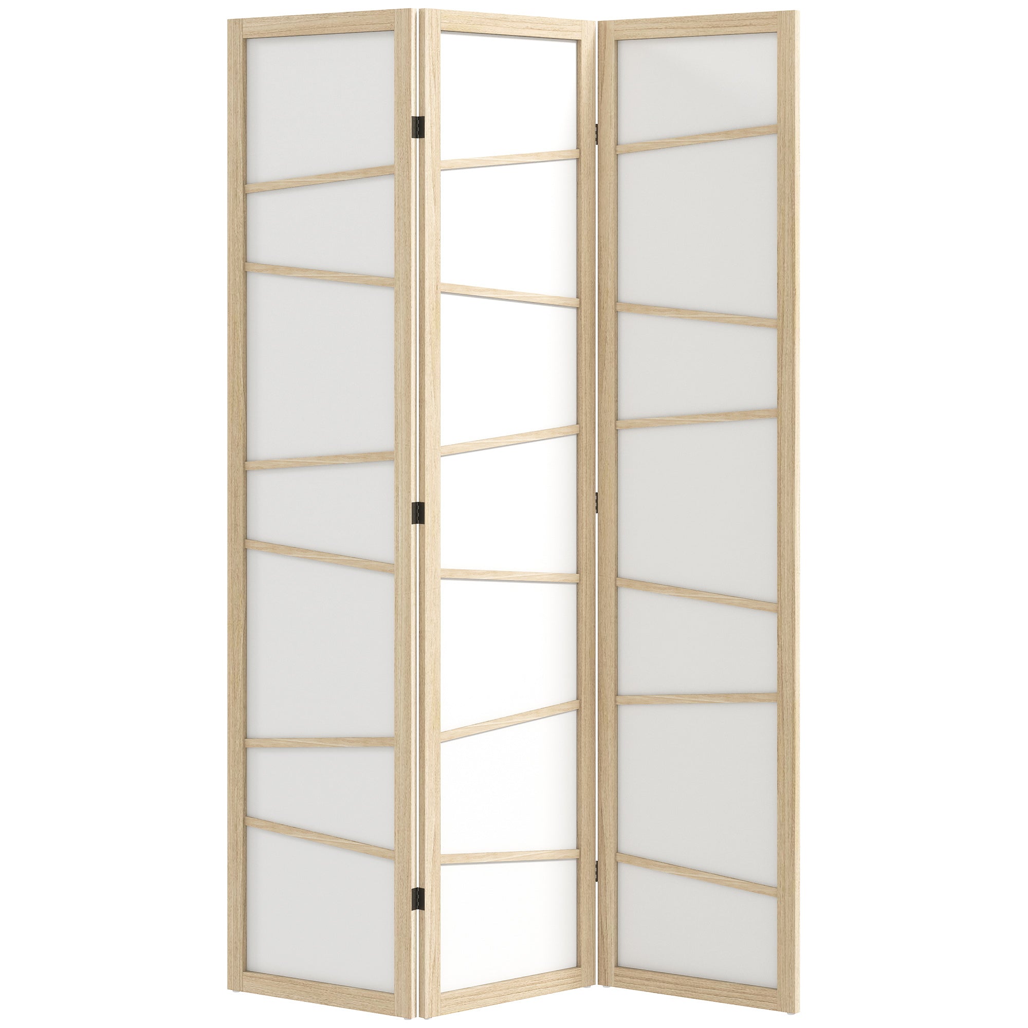 3 Panel Room Divider, Wooden Folding Privacy Screen, Freestanding Wall Partition Separator for Bedroom, Natural Wood Finish