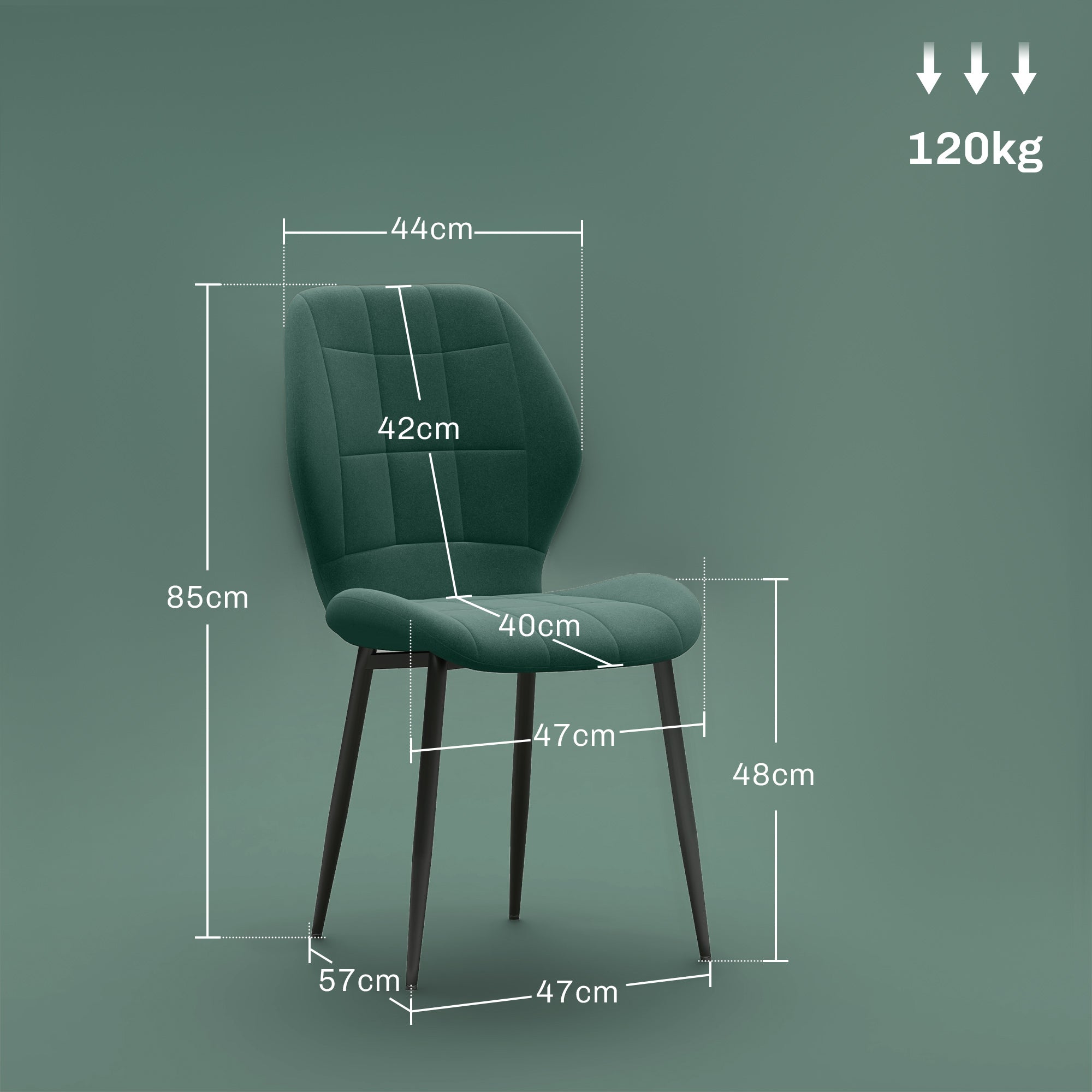 Dining Chairs Set of 4, Modern Style Flannel Upholstered Kitchen Chairs with Backs and Steel Legs, for Living Room, Dining Room, Bedroom, Dark Green