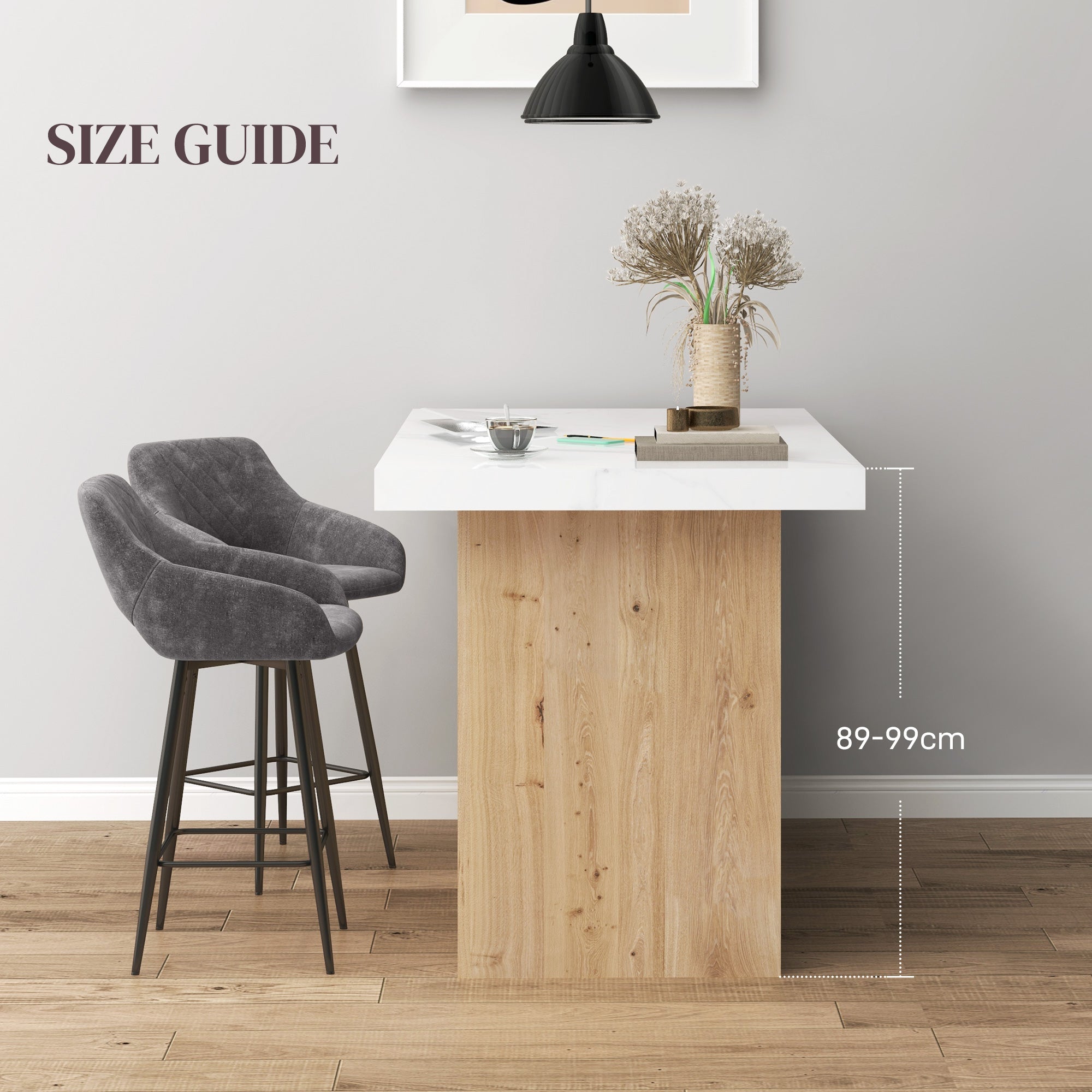 HOMCOM Bar Stools Set of 2, Velvet-Touch Fabric Counter Height Bar Chairs, Kitchen Stools with Steel Legs for Dining Area, Kitchen Island Barstools, Dark Grey