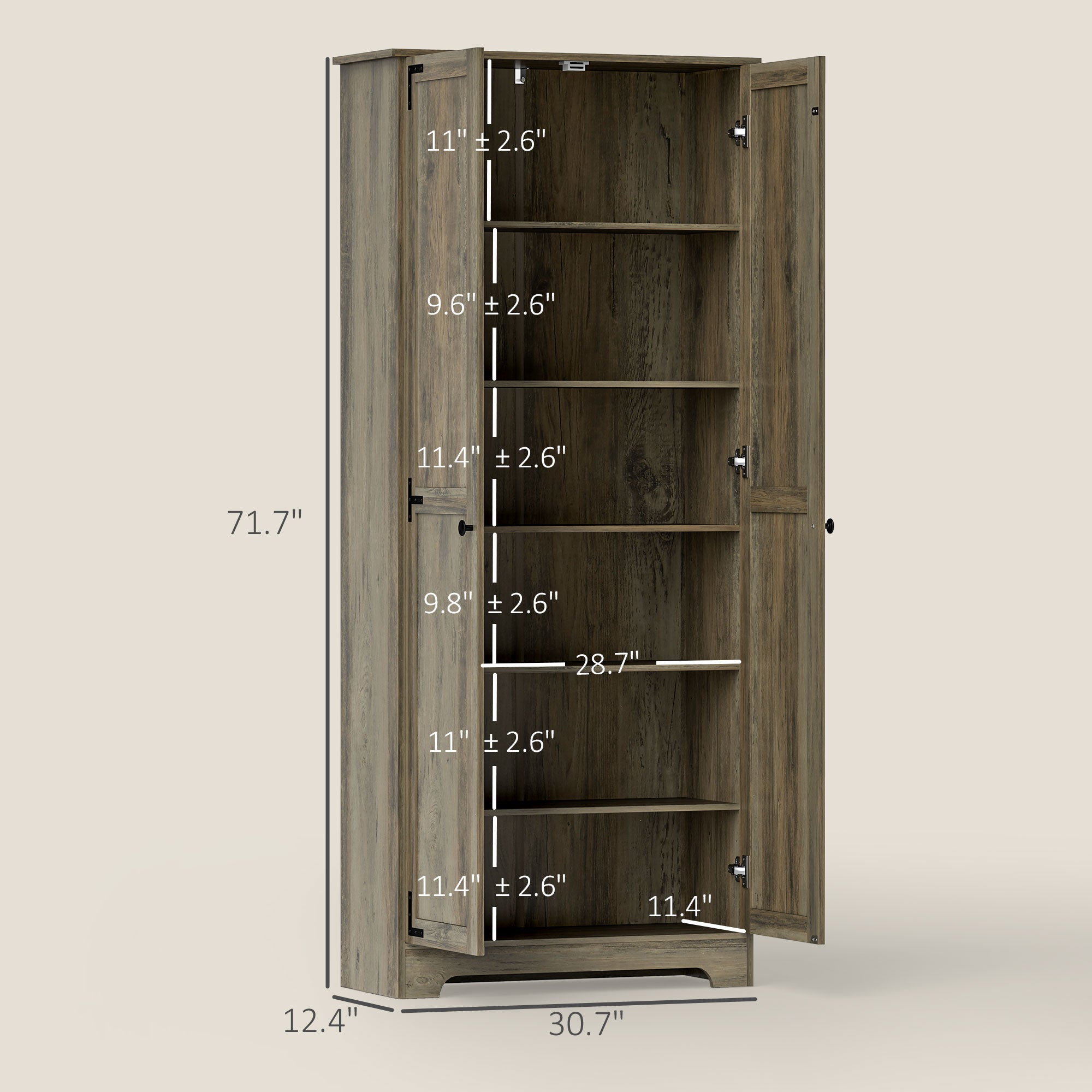 HOMCOM 72" Tall Farmhouse Storage Cabinet, Freestanding Kitchen Pantry Cabinet with Adjustable Shelves and Recessed Doors, Distressed Gray