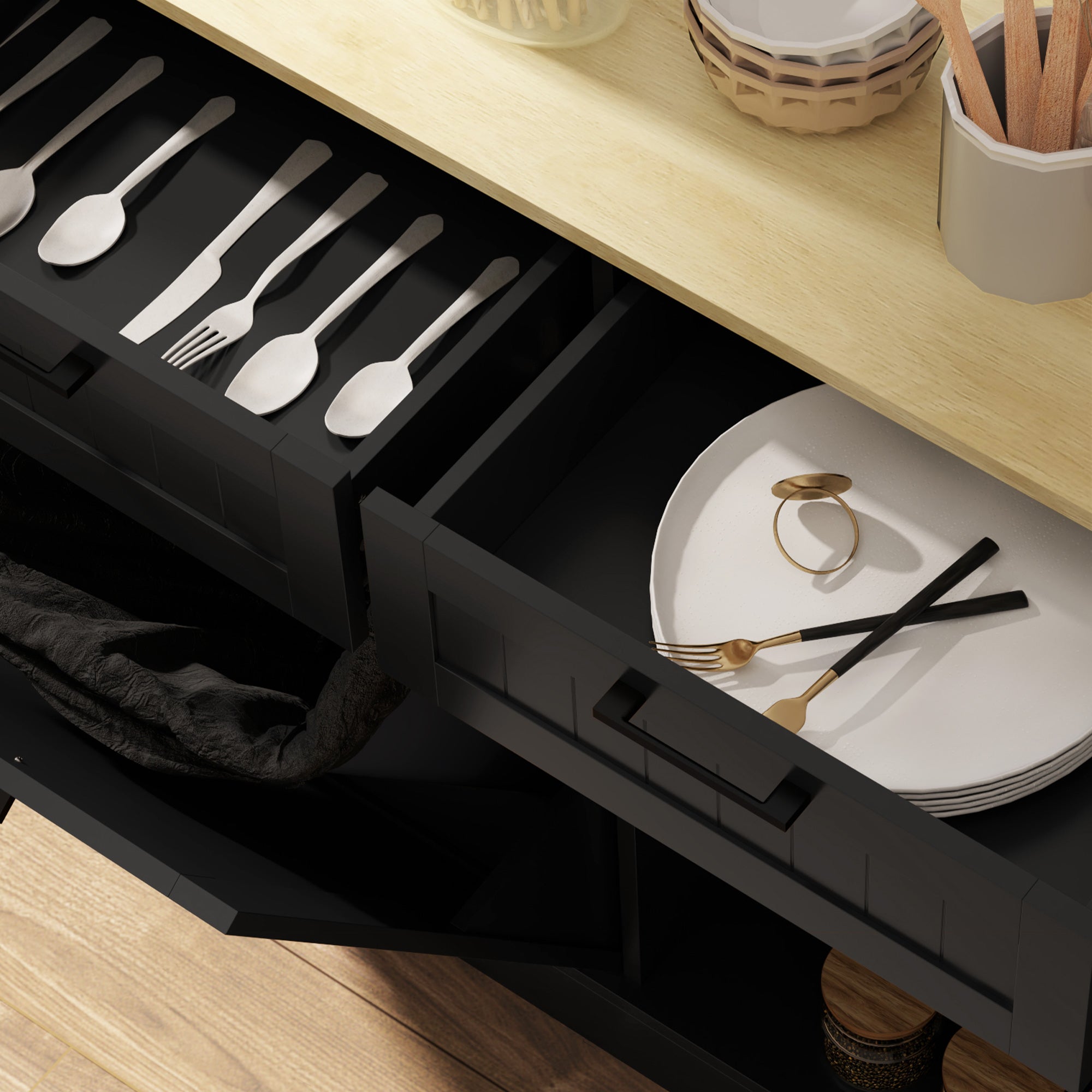 HOMCOM Tilt Out Trash Cabinet, Freestanding Kitchen Island with 2 Drawers, Hidden Garbage Bin Cabinet for Laundry, Hallway, Black