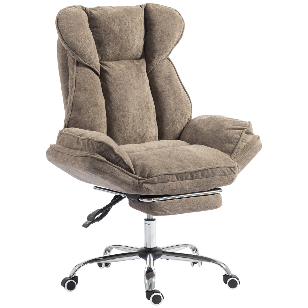 Criss Cross Office Chair with Footrest, Swivel Wheels, Task Desk Chair with Overstuffed Reclining Backrest, Waterfall Arms, Adjustable Height, Cross Legged, Brown