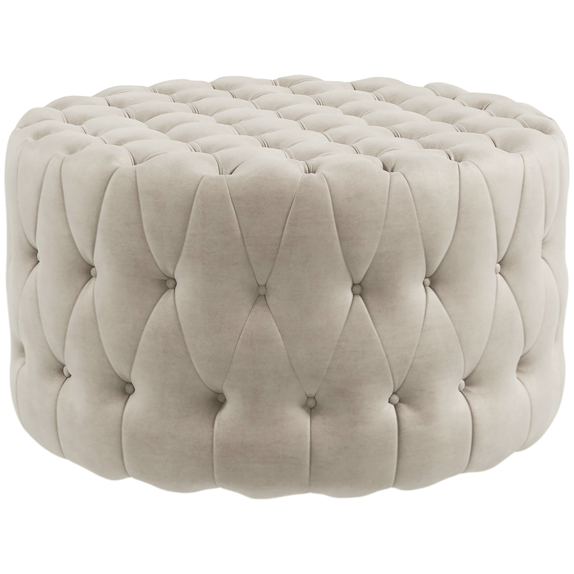 Round Ottoman Coffee Table with Velvet-feel Upholstery & Padded Seat, Beige