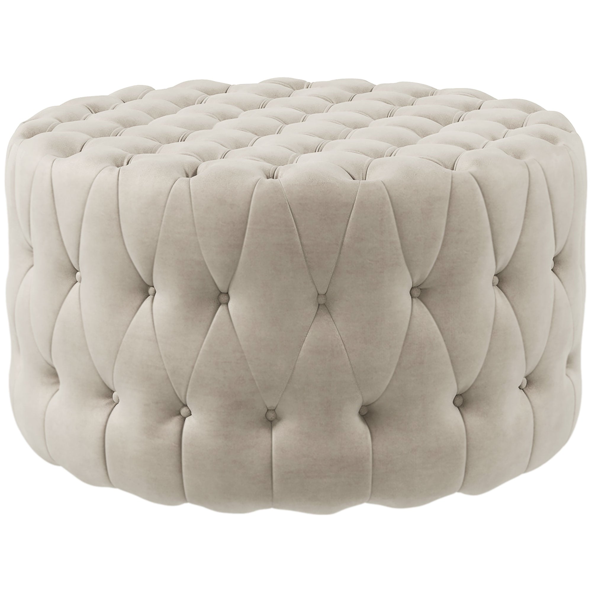 Round Ottoman Coffee Table with Velvet-feel Upholstery & Padded Seat, Beige