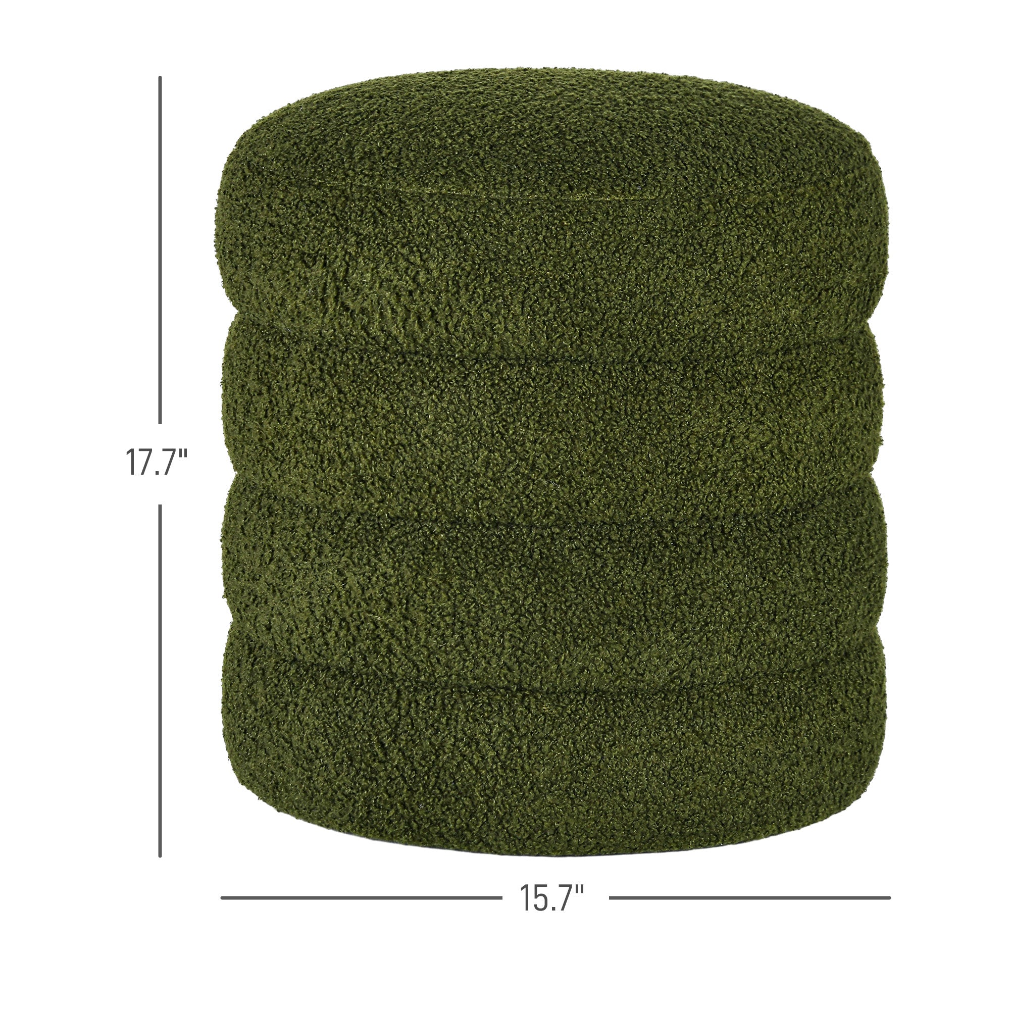 Round Ottoman, Upholstered Foot Stool with Steel Frame & Teddy Fleece Fabric, Green