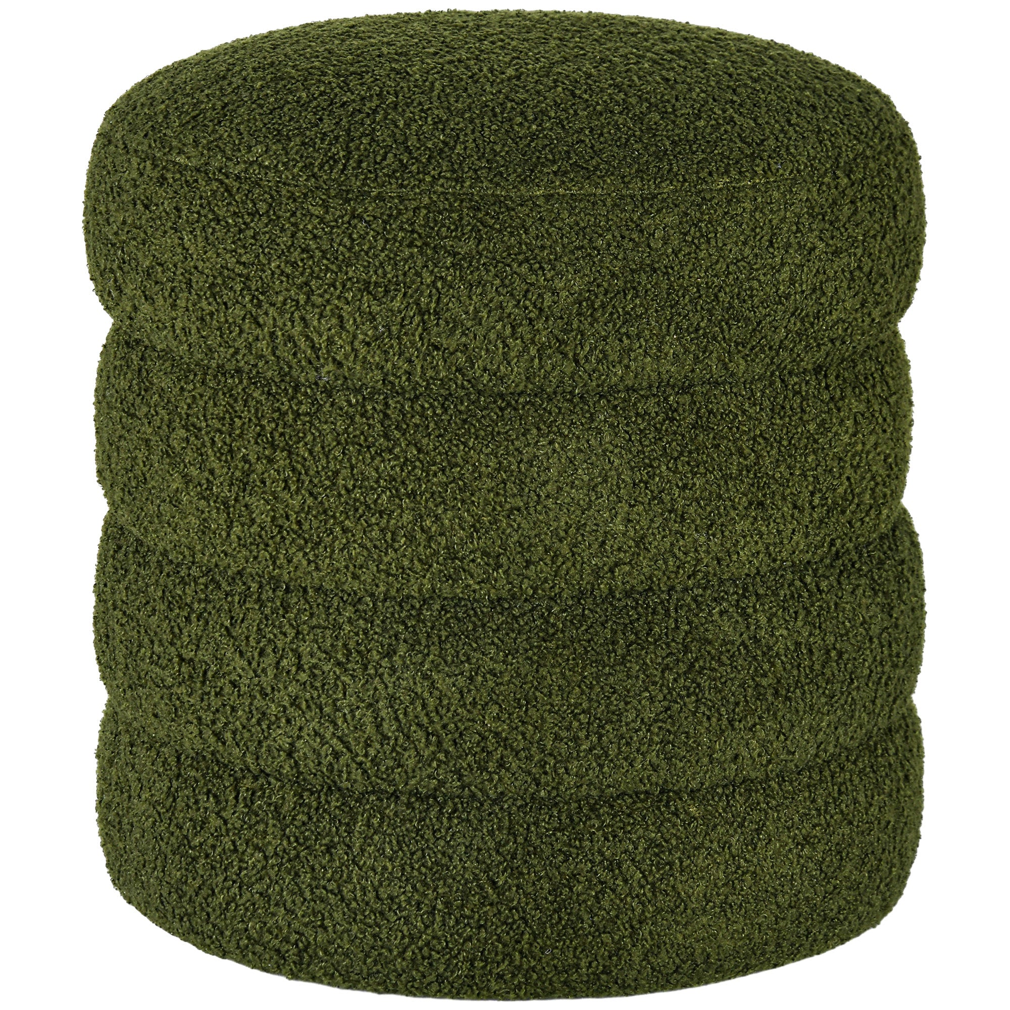 Round Ottoman, Upholstered Foot Stool with Steel Frame & Teddy Fleece Fabric, Green