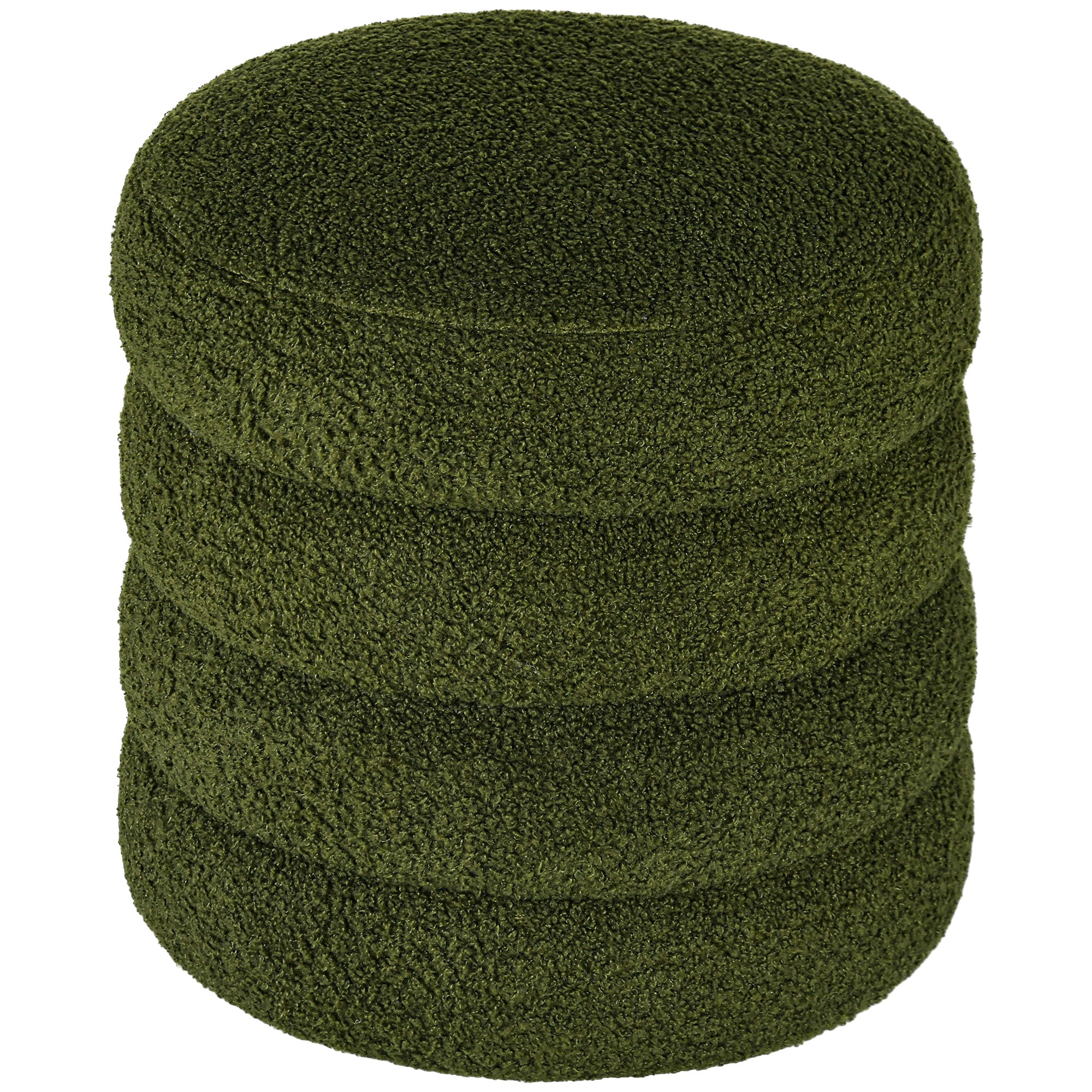 Round Ottoman, Upholstered Foot Stool with Steel Frame & Teddy Fleece Fabric, Green