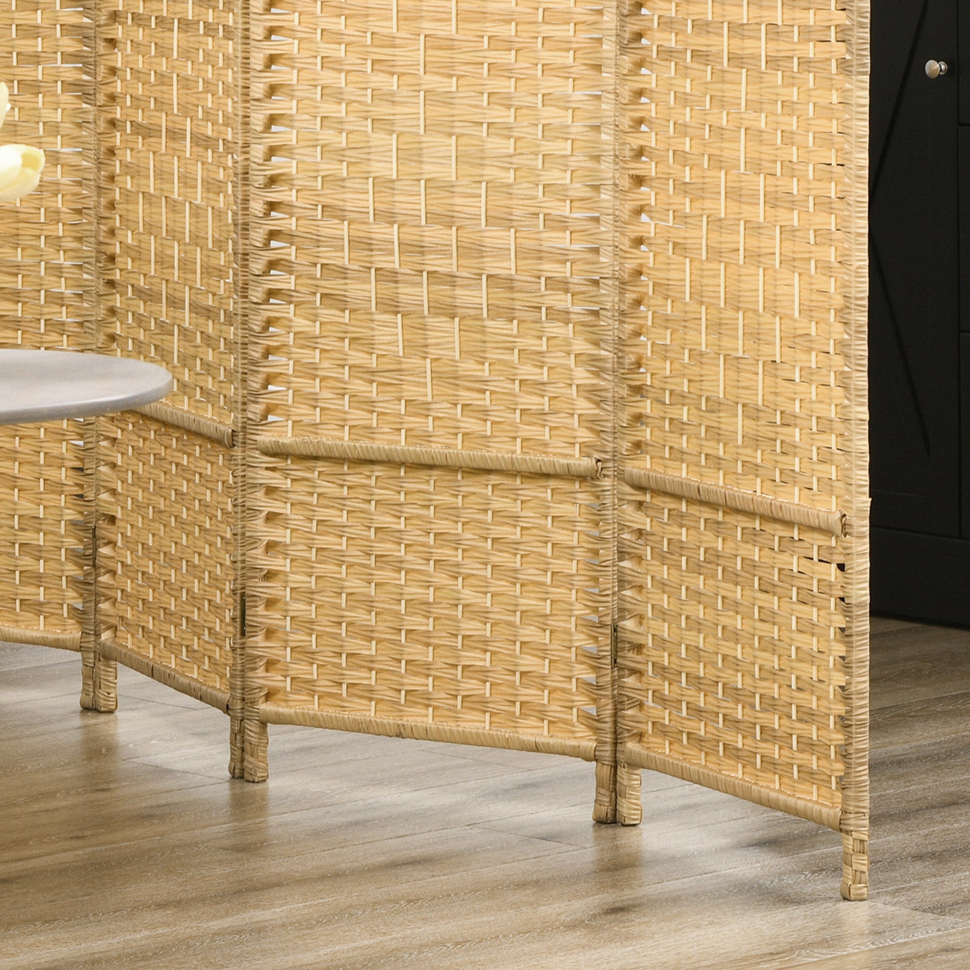 4 Panel 6' Tall Privacy Screen Freestanding Wood Partition, Nature Wood