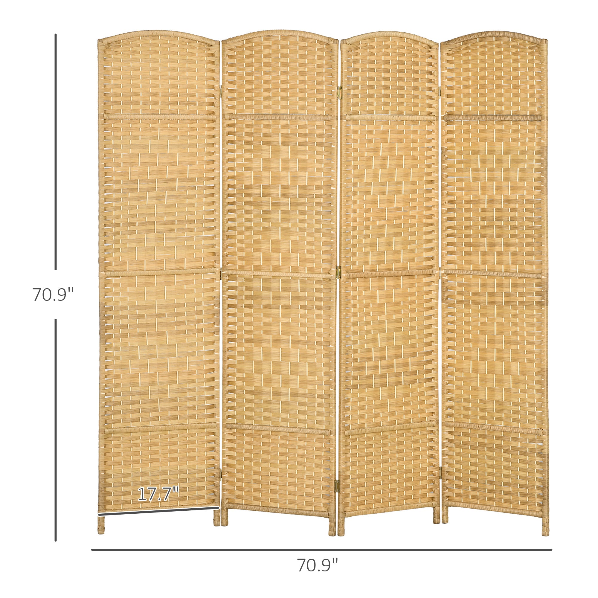 4 Panel 6' Tall Privacy Screen Freestanding Wood Partition, Nature Wood